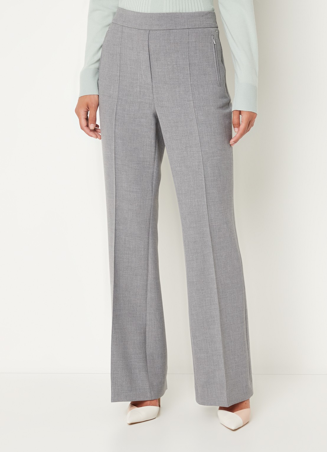 Claudia Sträter High waist wide fit pantalon met ritszakken en persplooi - detail 2 grijs