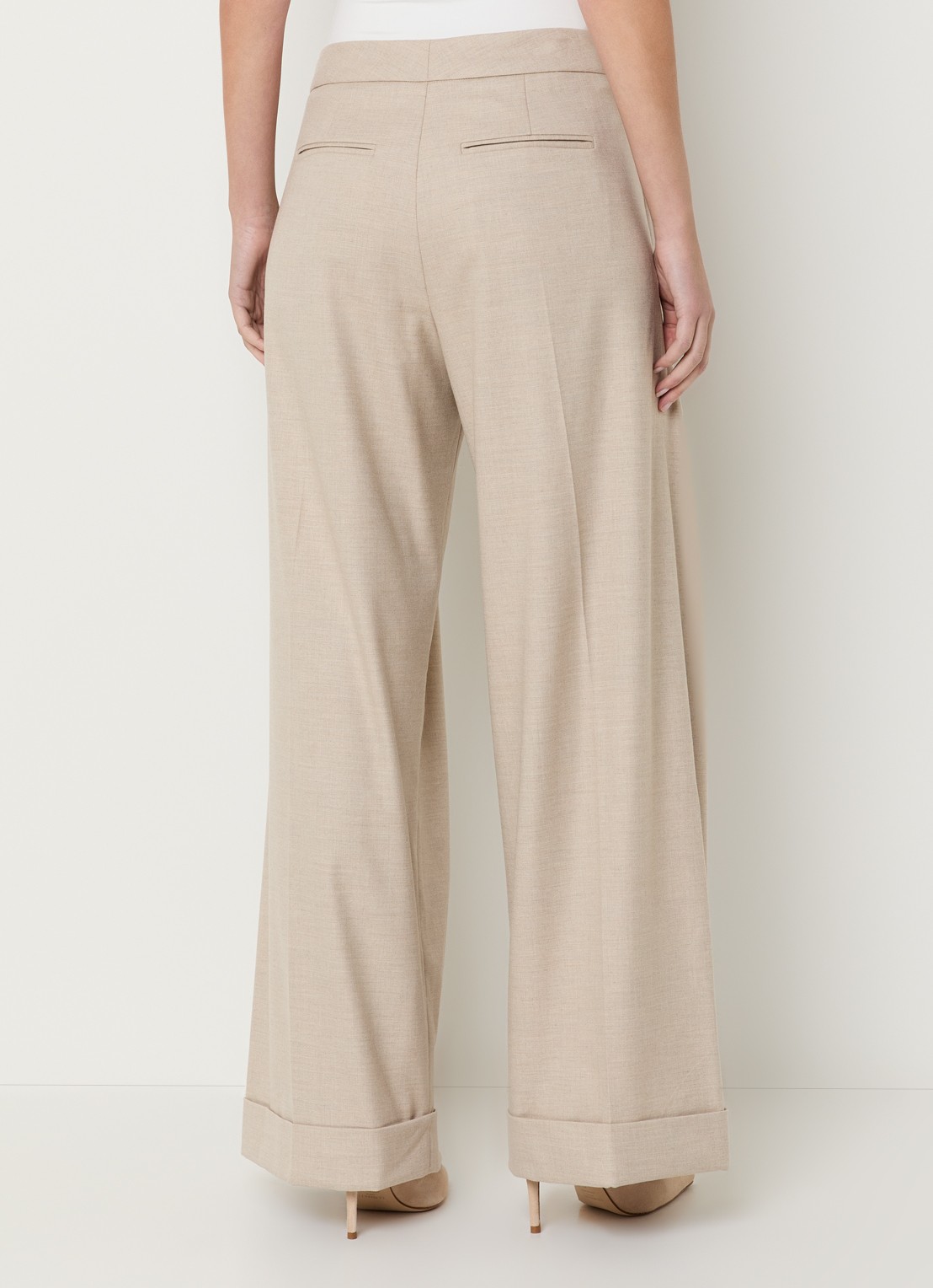 Claudia Sträter High waist wide fit pantalon met steekzakken - achterkant beige