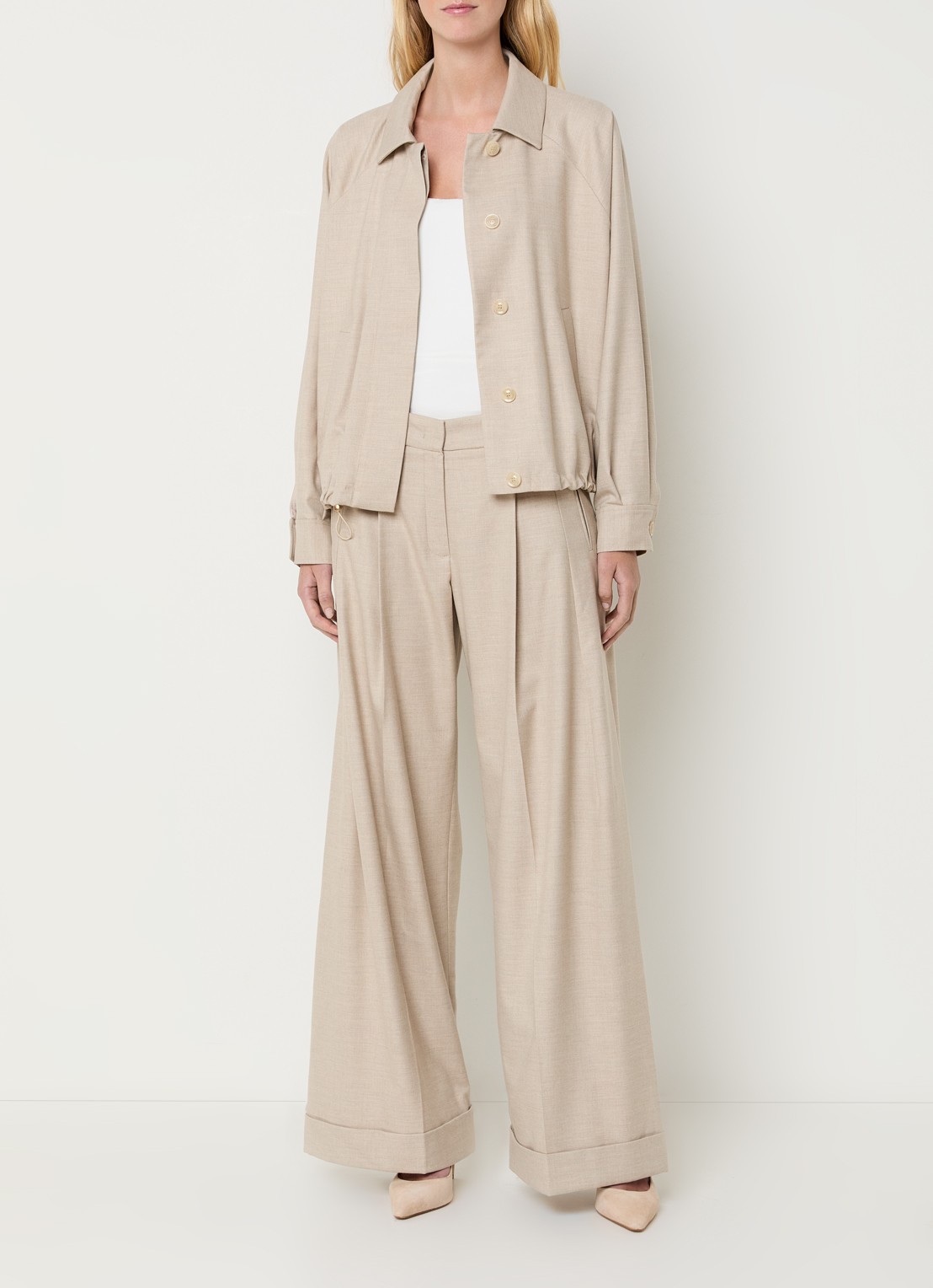 Claudia Sträter High waist wide fit pantalon met steekzakken - voorkant 4 beige