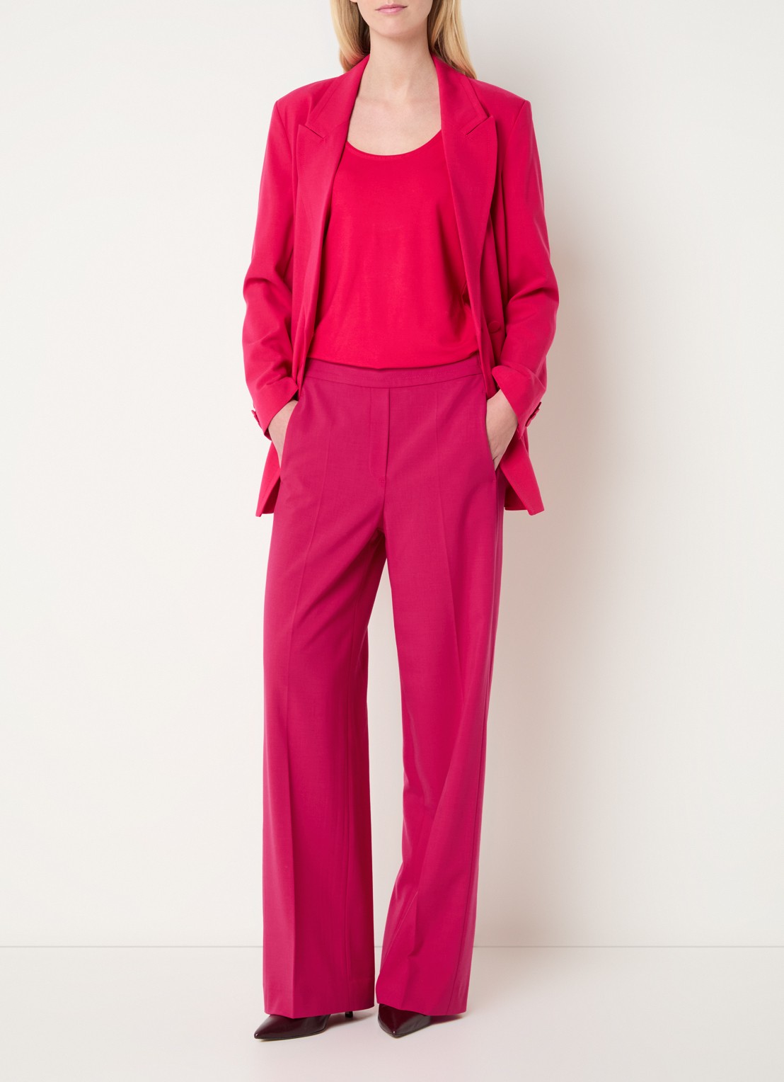 Claudia Sträter High waist wide fit pantalon met steekzakken - voorkant 3 donkerroze
