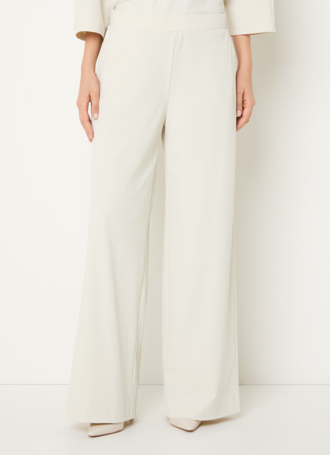 Claudia Sträter High waist wide leg broek van jersey met steekzakken - detail 4 gebroken wit