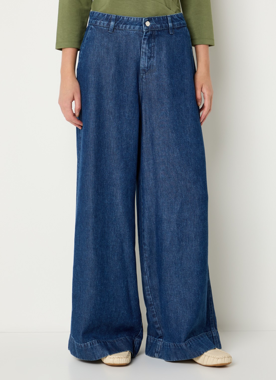 Claudia Sträter High waist wide leg jeans met medium wassing - detail indigo