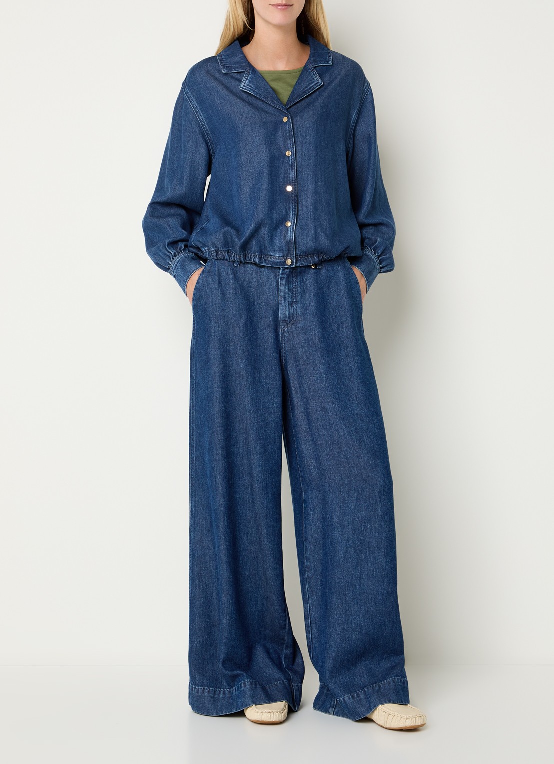 Claudia Sträter High waist wide leg jeans met medium wassing - voorkant 3 indigo