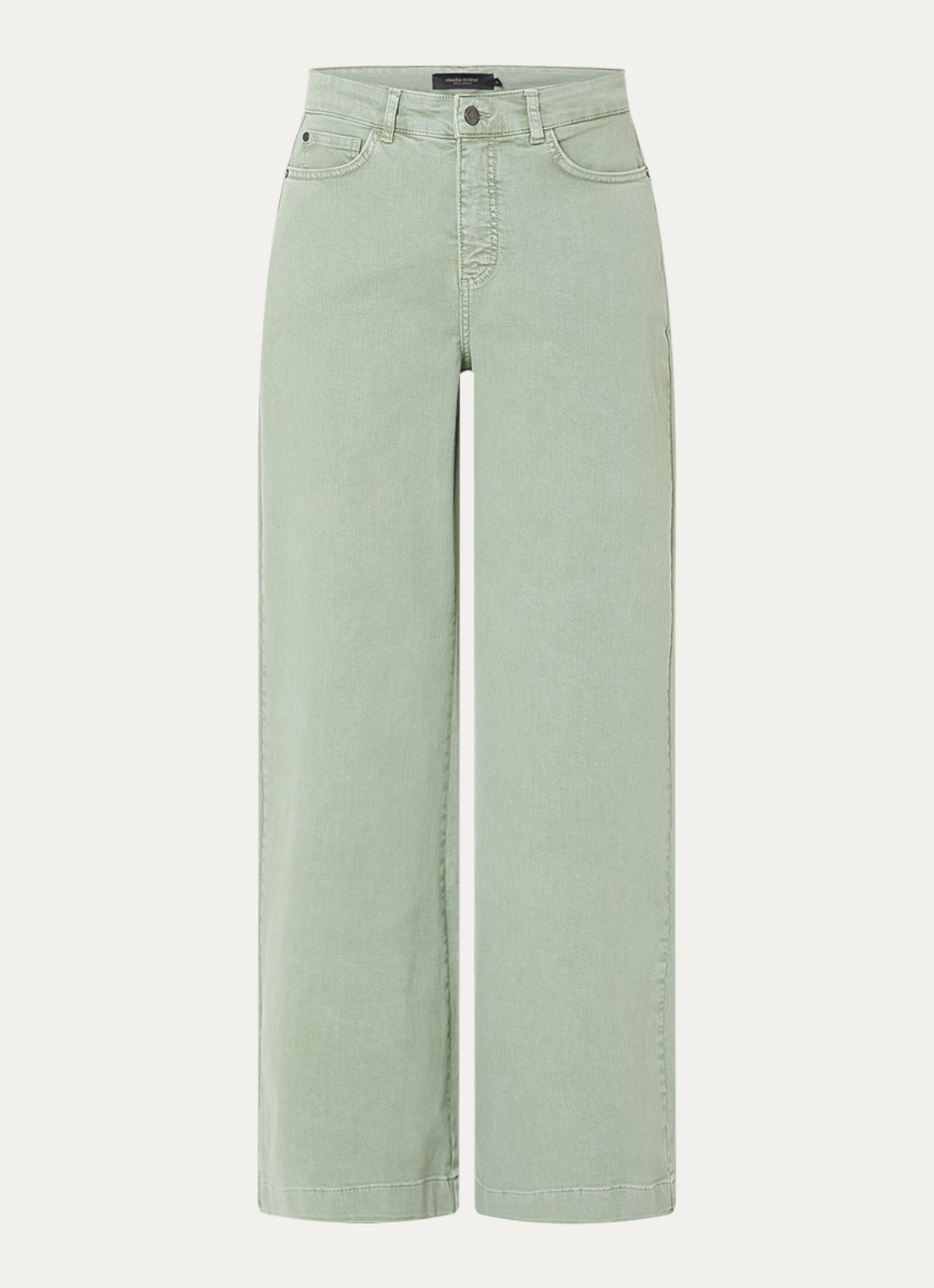 Claudia Sträter High waist wide leg jeans met steekzakken - voorkant lindegroen