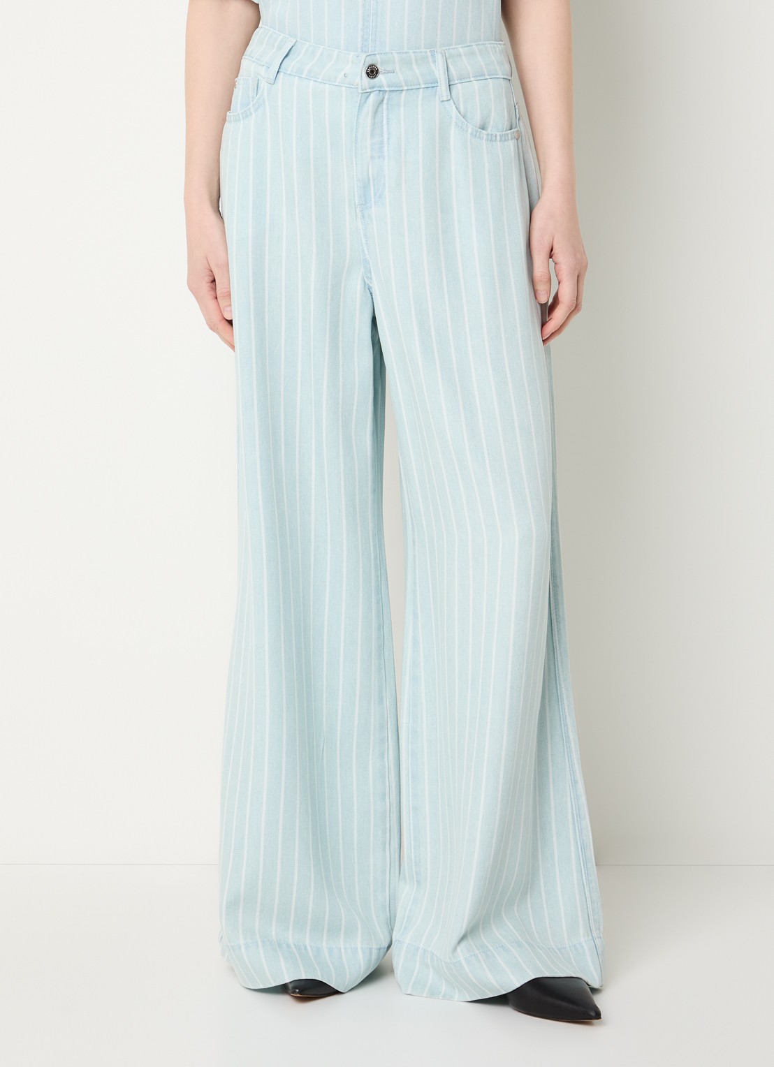 Claudia Sträter High waist wide leg jeans met streepprint - detail indigo