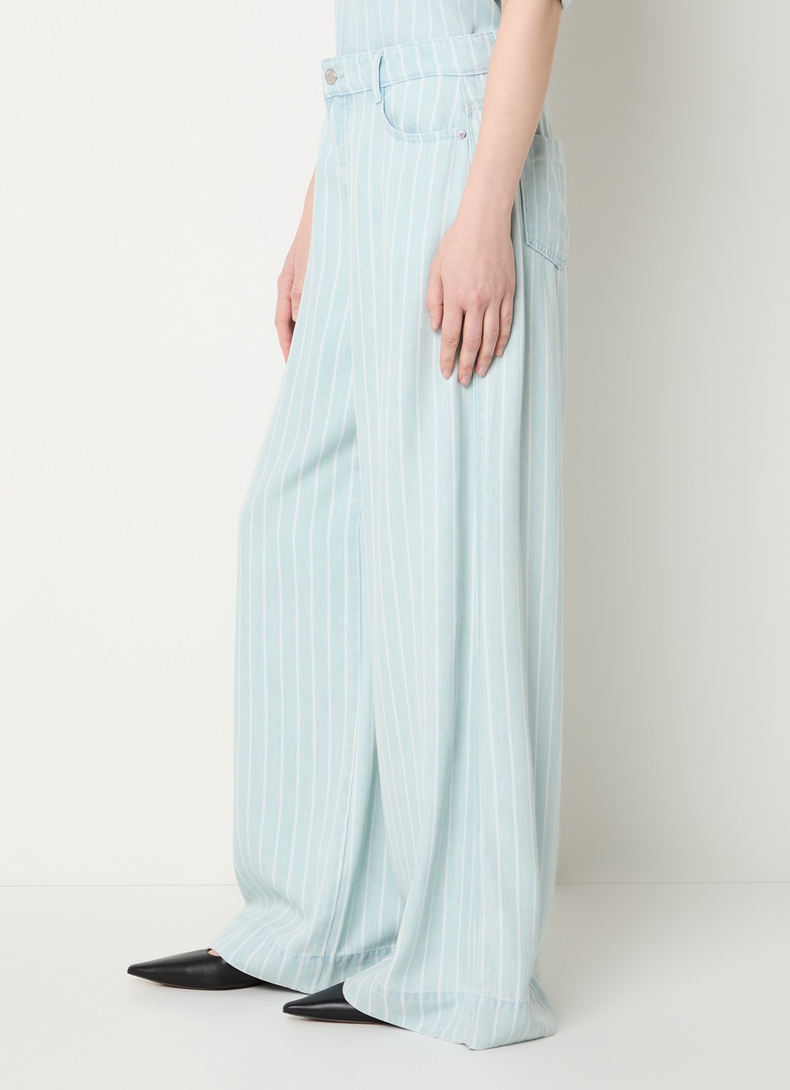 Claudia Sträter High waist wide leg jeans met streepprint - detail 2 indigo