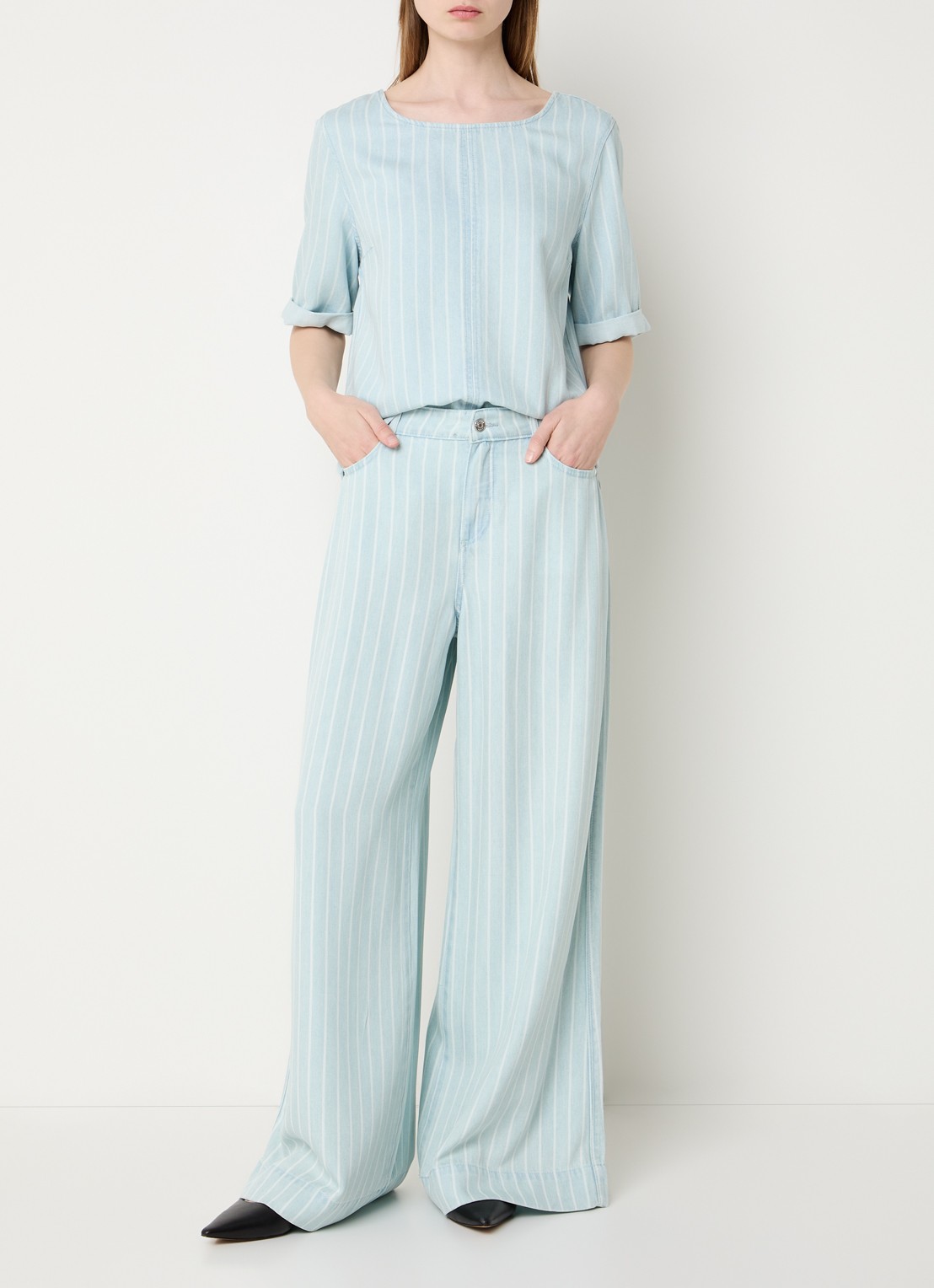 Claudia Sträter High waist wide leg jeans met streepprint - voorkant 4 indigo