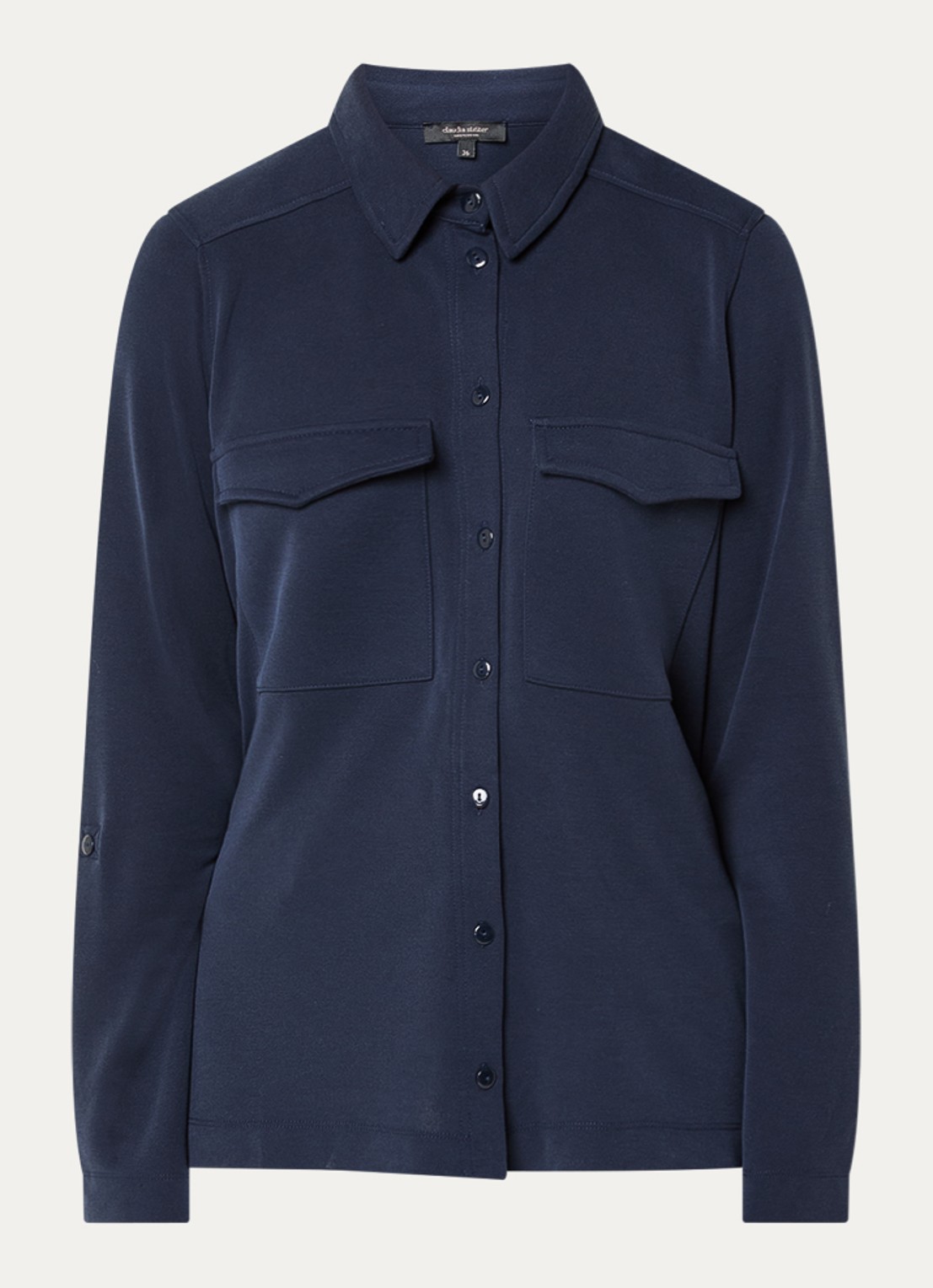 Claudia Sträter Jers blouse met borstzakken - voorkant 3 donkerblauw