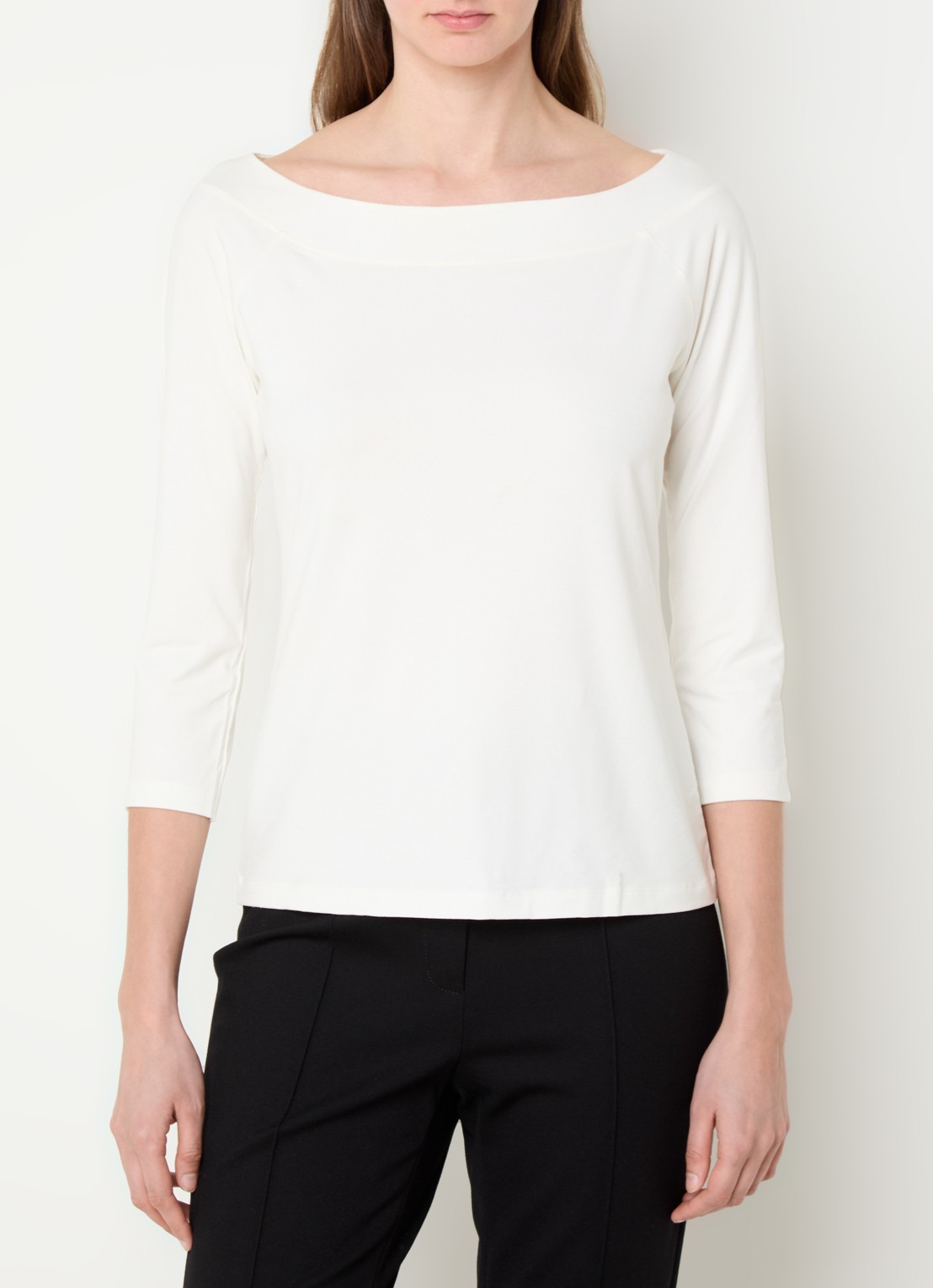Claudia Sträter Longsleeve met boothals en driekwart mouw - detail 4 gebroken wit