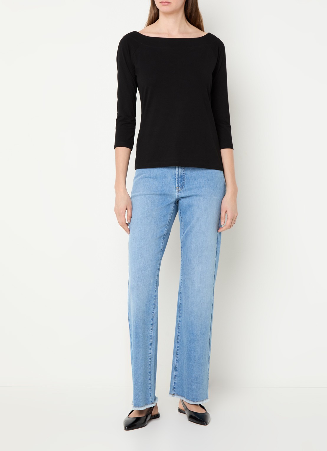 Claudia Sträter Longsleeve met boothals en driekwart mouw - voorkant 2 zwart