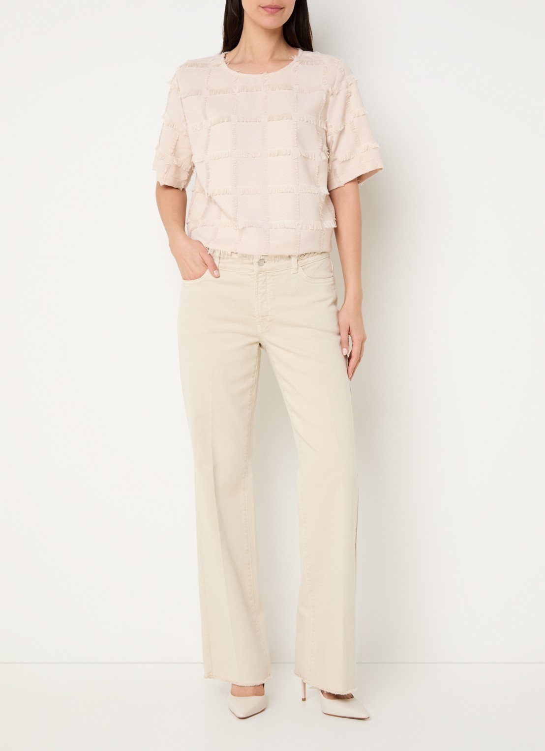 Claudia Sträter Low waist straight leg jeans met gekleurde wassing - voorkant 5 beige