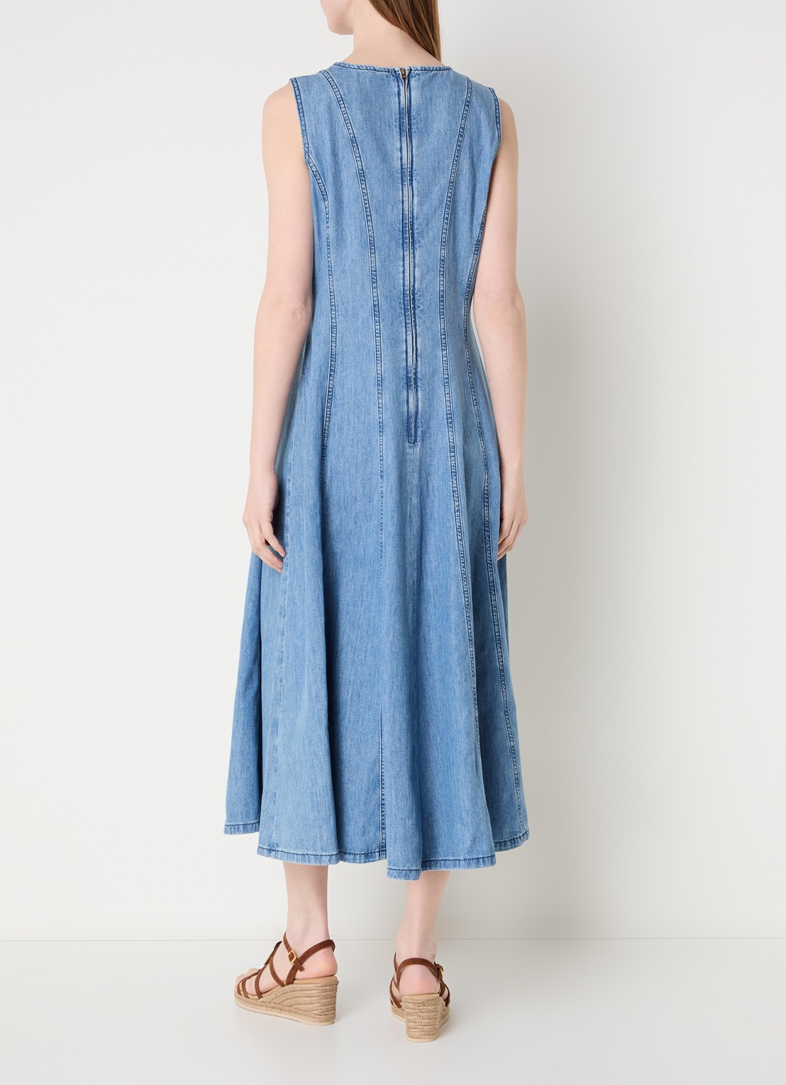 Claudia Sträter Maxi A-lijn jurk van denim - achterkant indigo