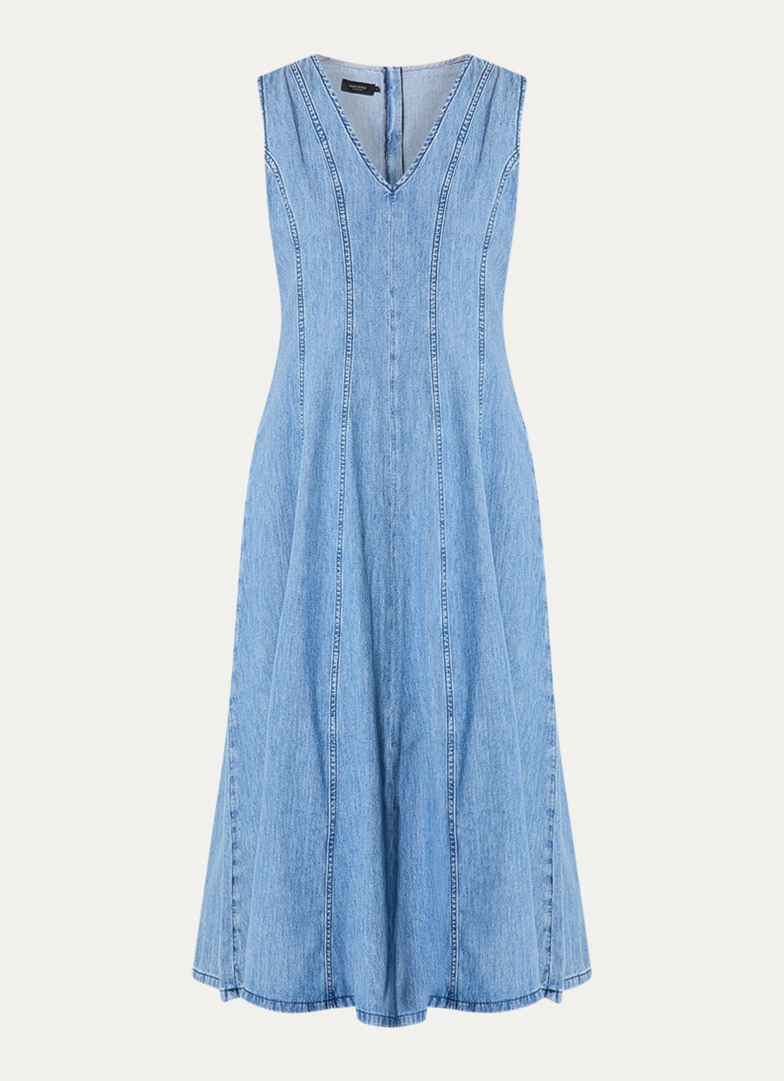 Claudia Sträter Maxi A-lijn jurk van denim - voorkant 2 indigo