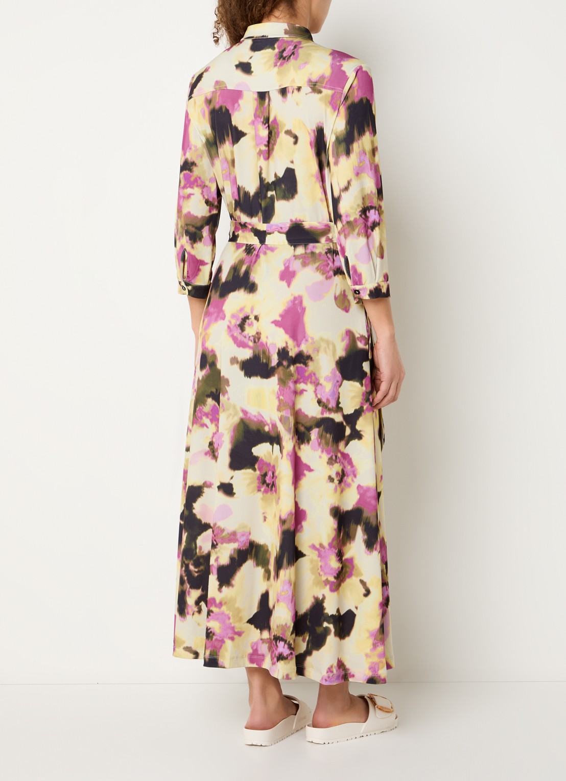Claudia Sträter Maxi blousejurk met print en strikceintuur - achterkant geel