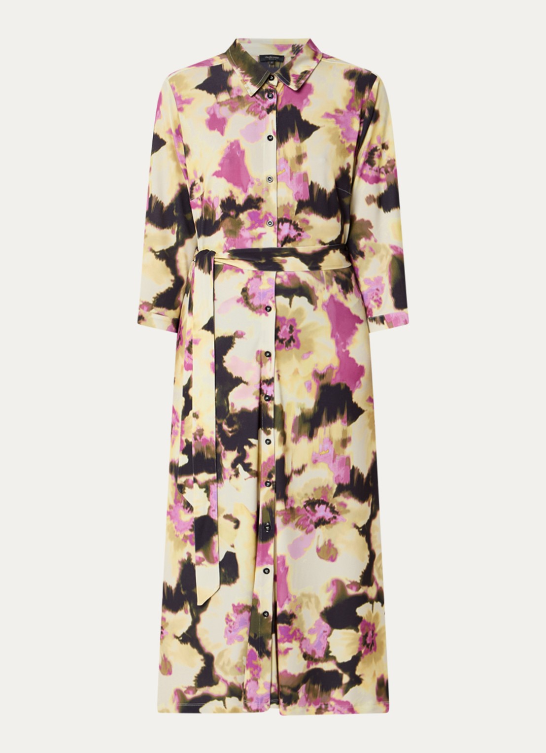 Claudia Sträter Maxi blousejurk met print en strikceintuur - voorkant 2 geel