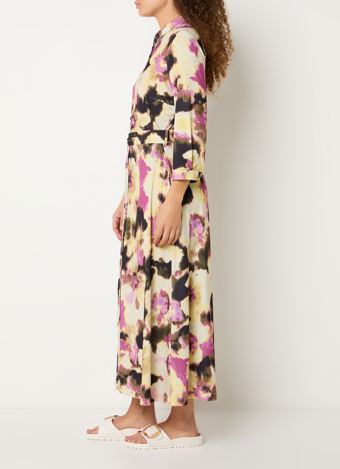 Claudia Sträter Maxi blousejurk met print en strikceintuur - voorkant 3 geel