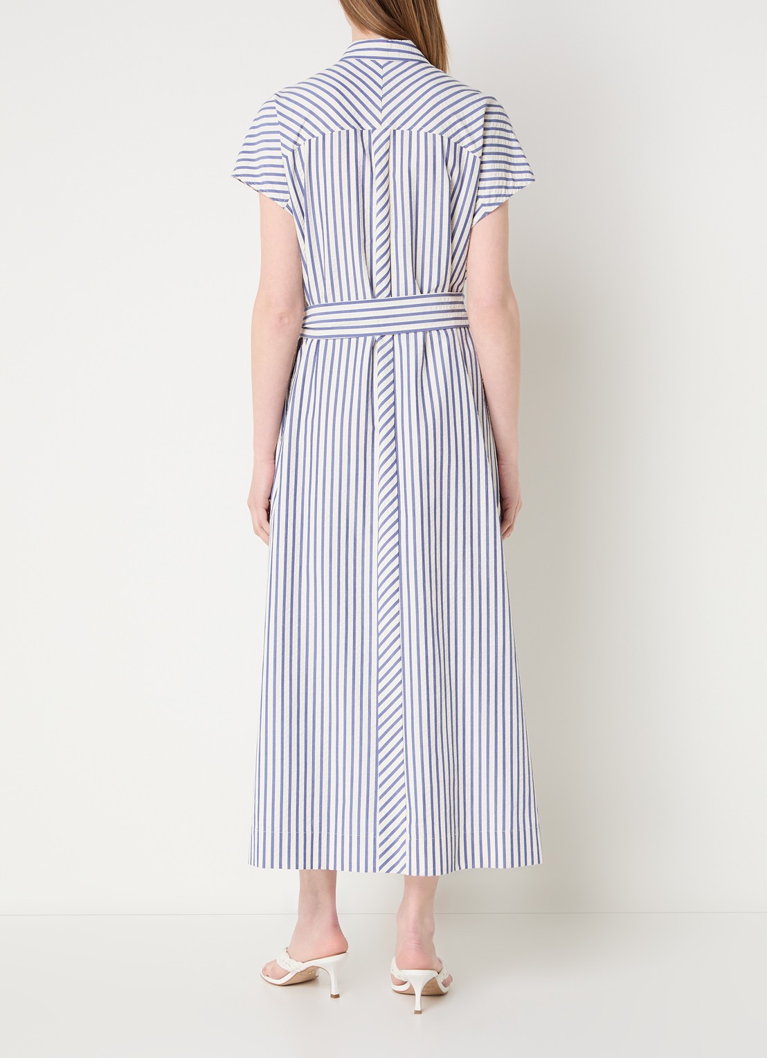 Claudia Sträter Maxi blousejurk met streepprint en strikceintuur - achterkant 2 royalblauw