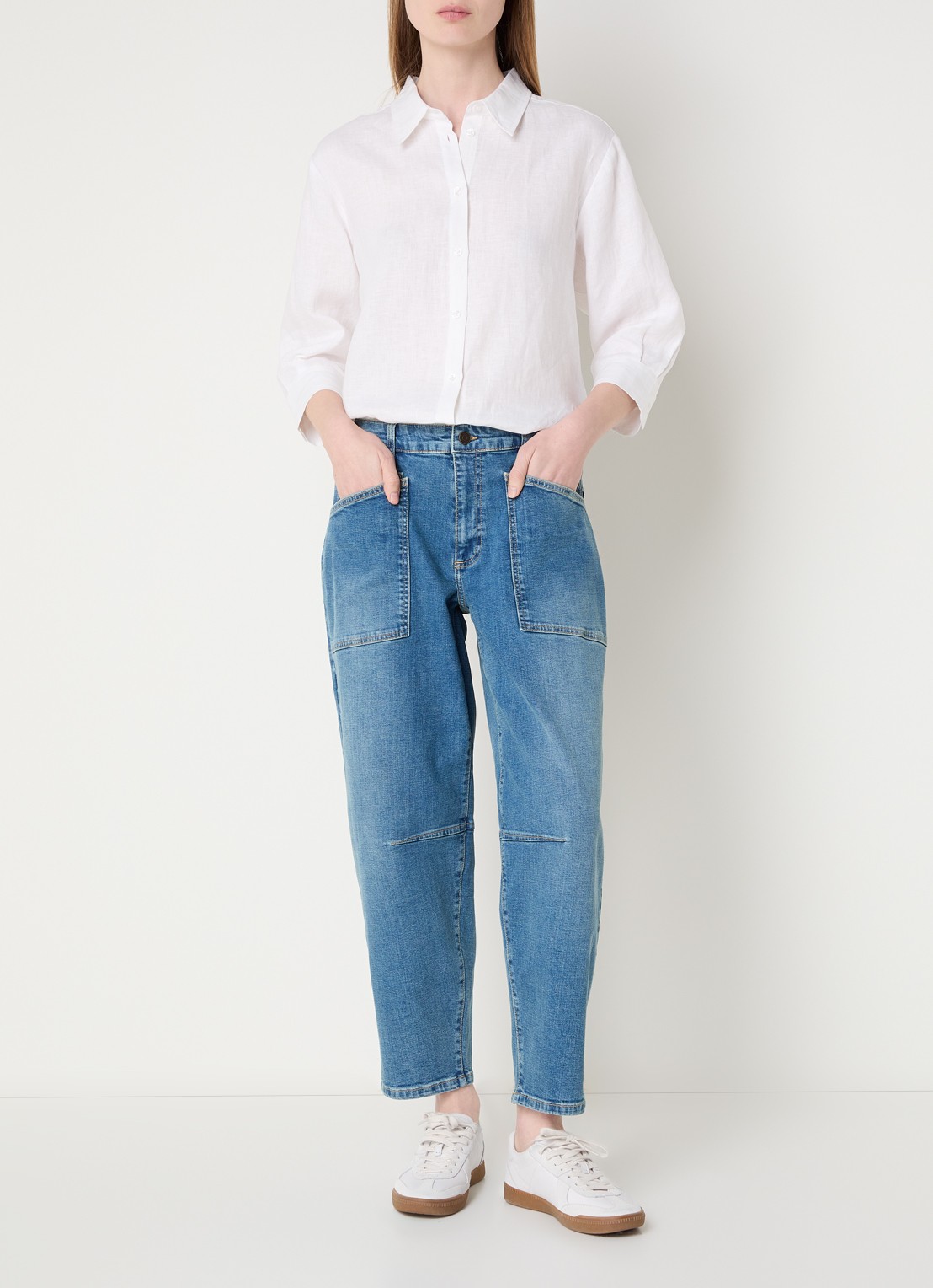 Claudia Sträter Mid waist balloon fit jeans met opgestikte zakken - voorkant 3 indigo