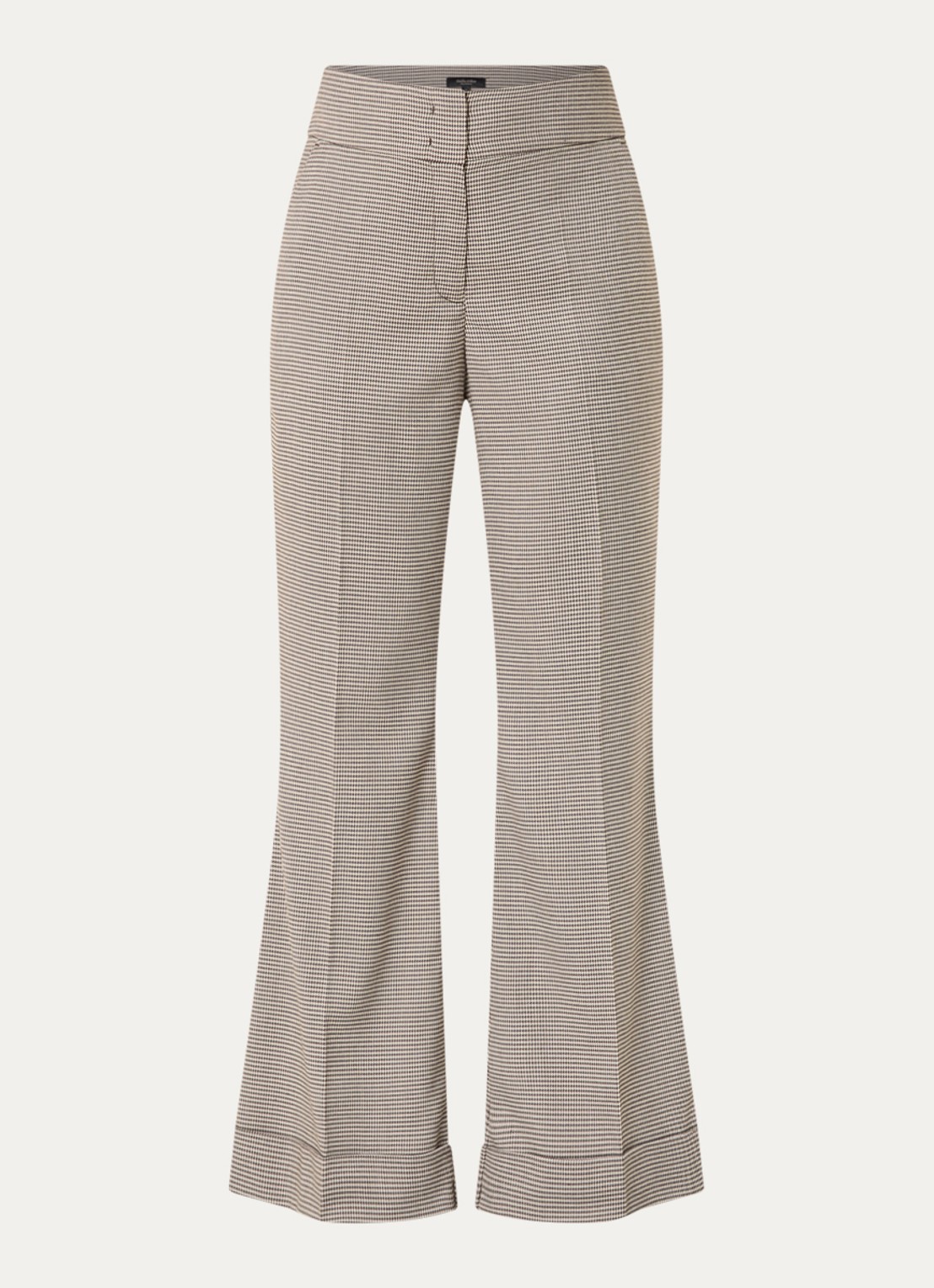 Claudia Sträter Mid waist flared fit pantalon met pied-de-poule dessin - voorkant 3 hazelnootbruin