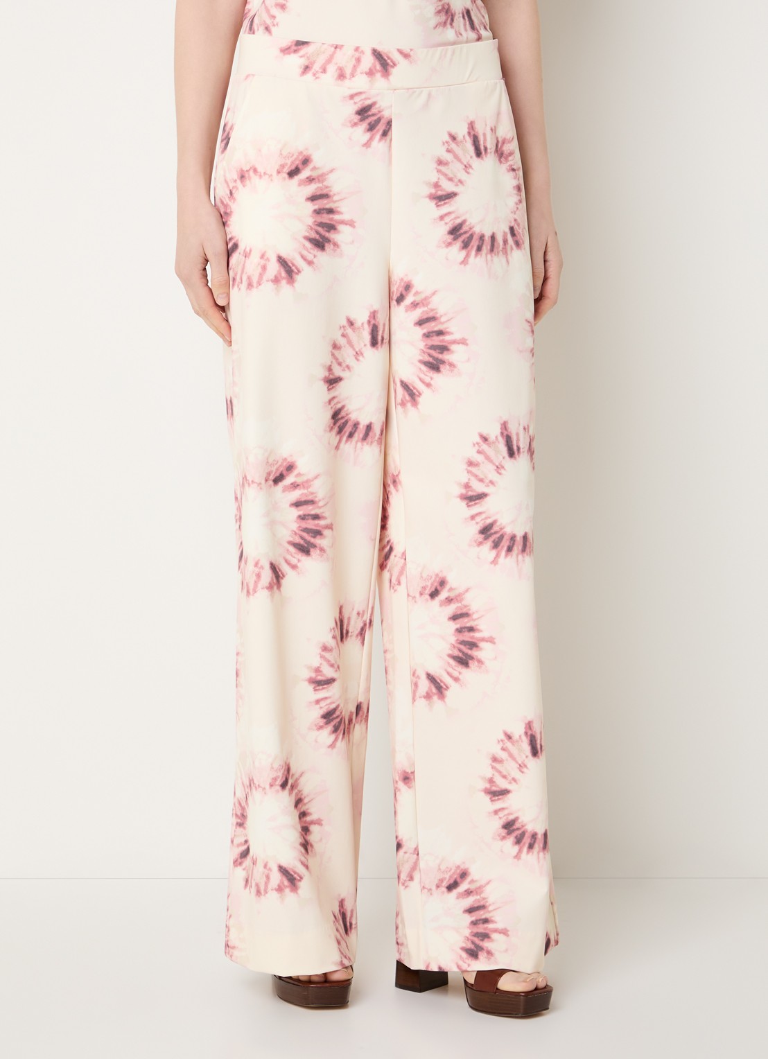 Claudia Sträter Mid waist loose fit broek met tie-dye dessin - detail 3 creme
