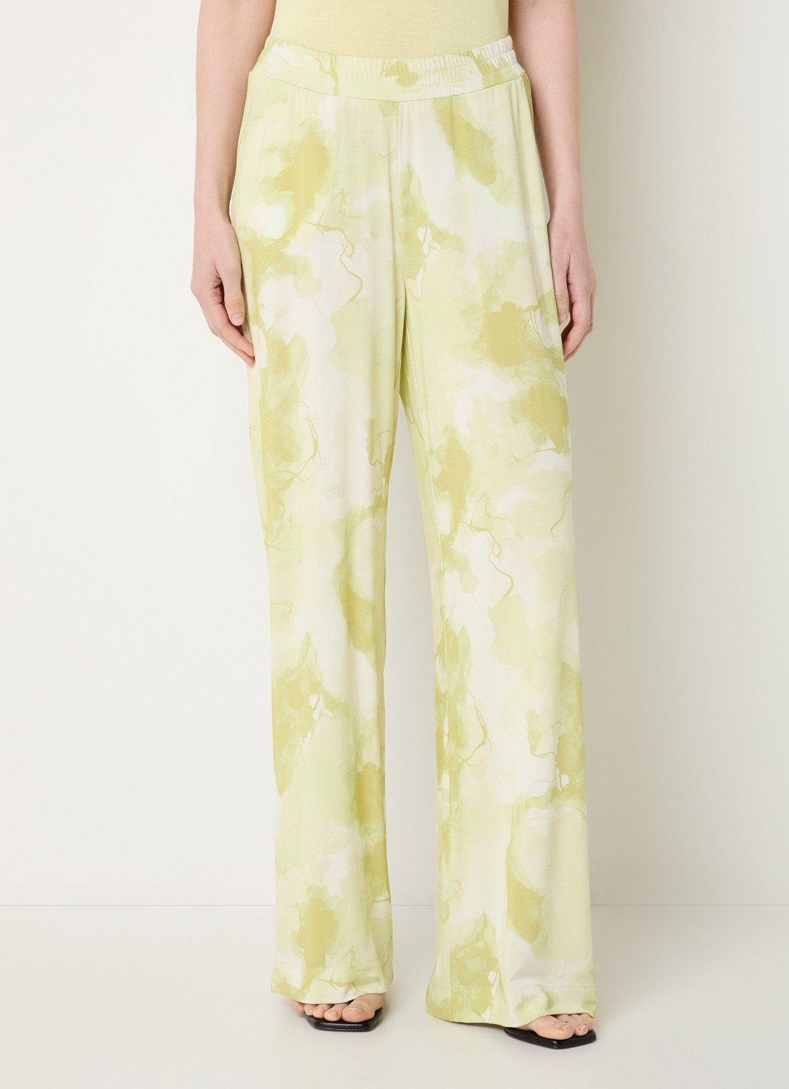 Claudia Sträter Mid waist loose fit broek van jersey met tie-dye dessin - detail 4 neongroen