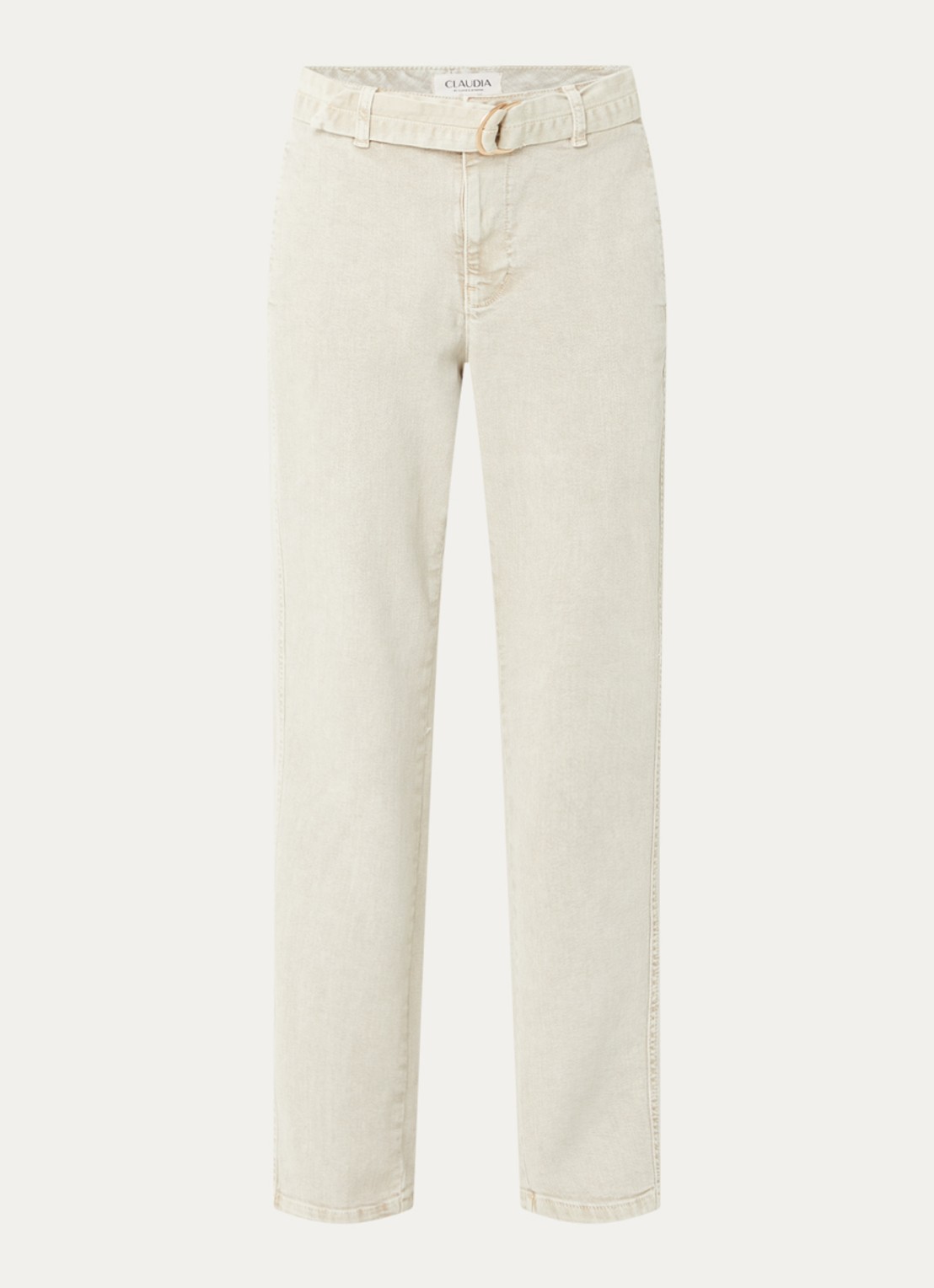 Claudia Sträter Mid waist straight fit jeans met gekleurde wassing en ceintuur - voorkant creme