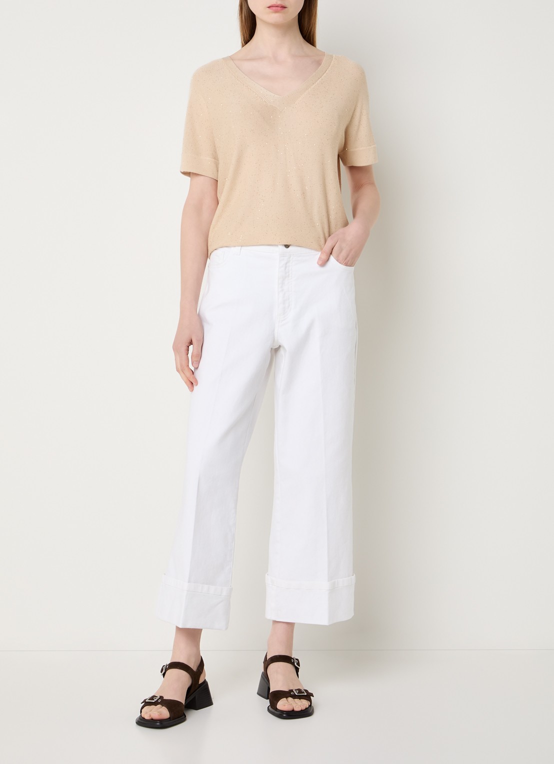 Claudia Sträter Mid waist straight leg cropped jeans met gekleurde wassing - voorkant 3 wit