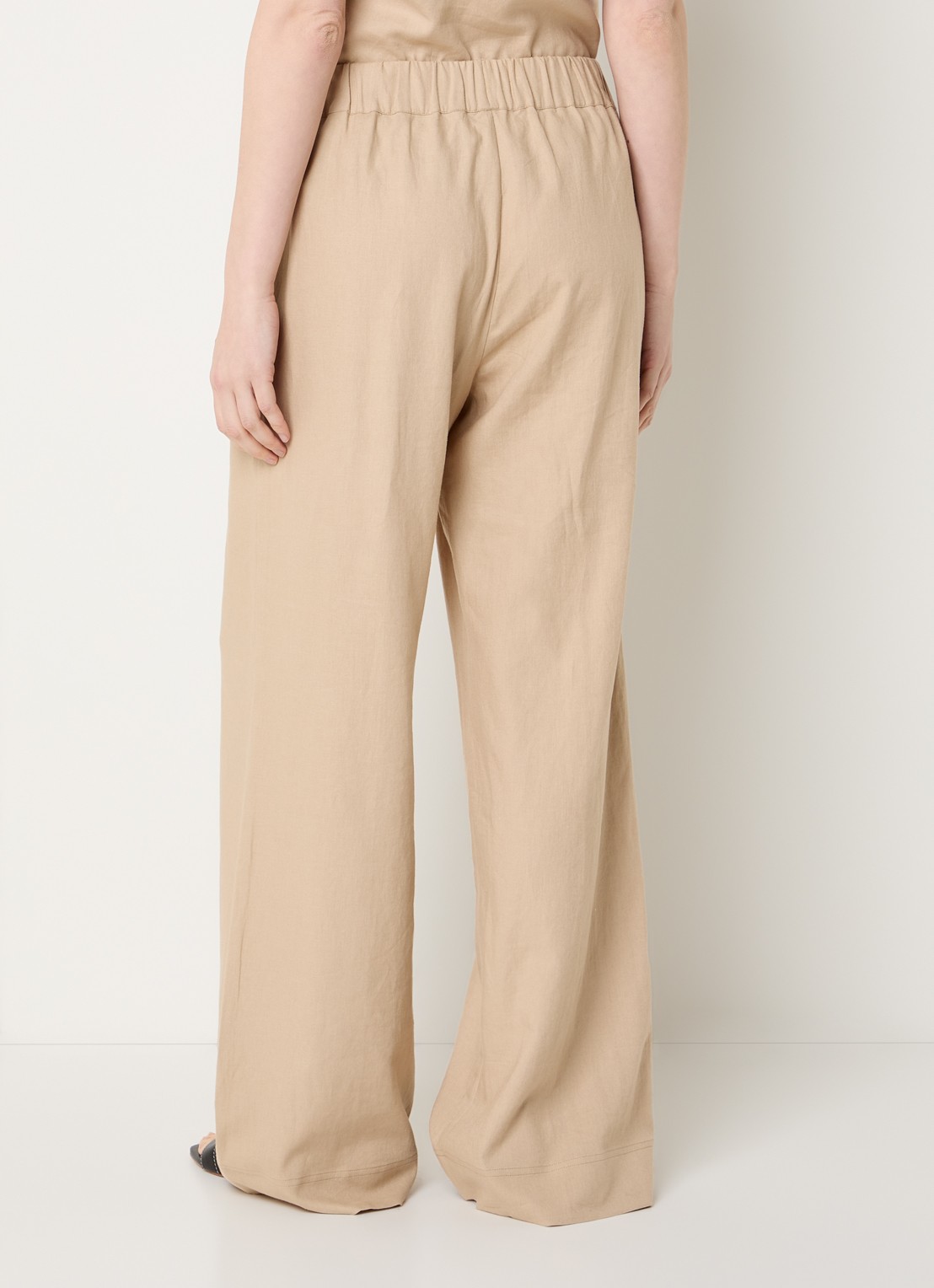 Claudia Sträter Mid waist wide fit broek met steekzakken - achterkant 4 donkerbeige