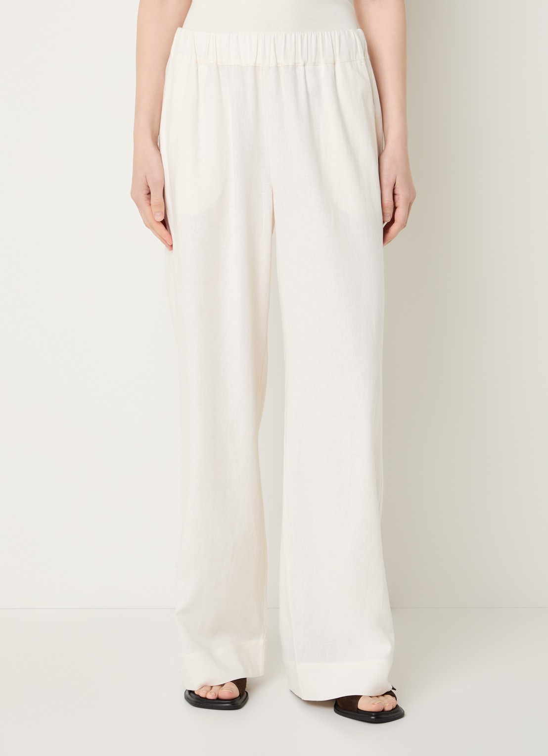 Claudia Sträter Mid waist wide fit broek met steekzakken - detail 2 gebroken wit
