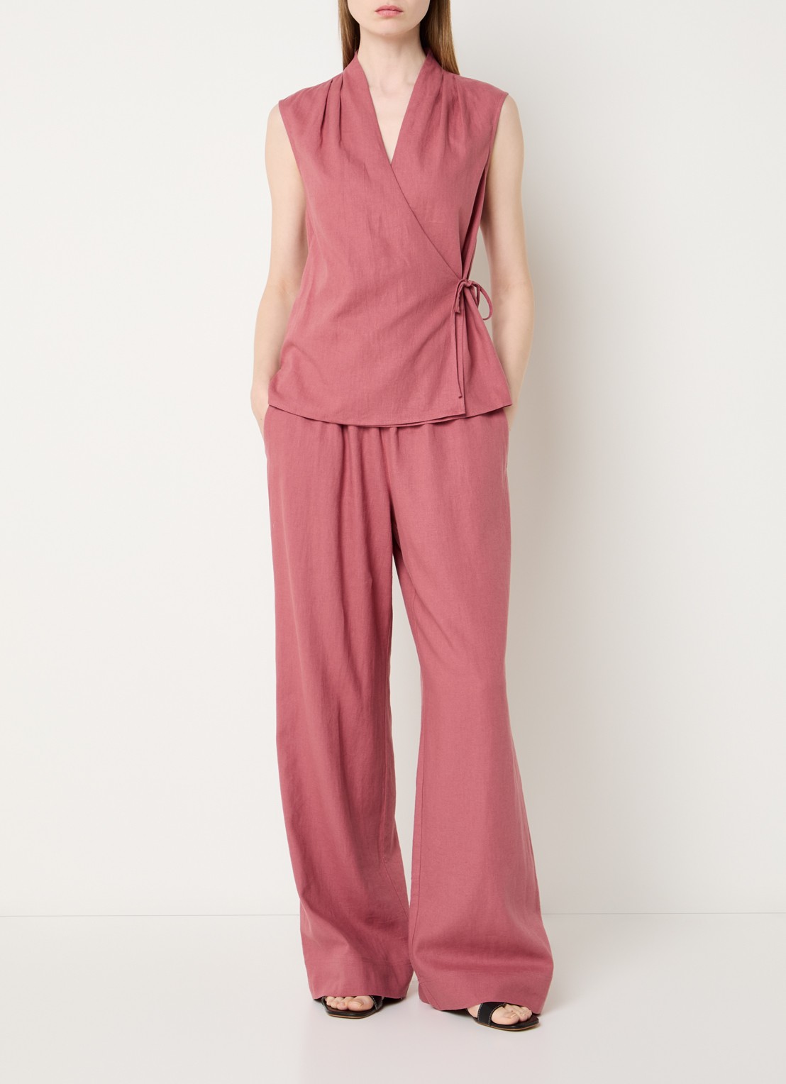 Claudia Sträter Mid waist wide fit broek met steekzakken - voorkant 4 oudroze