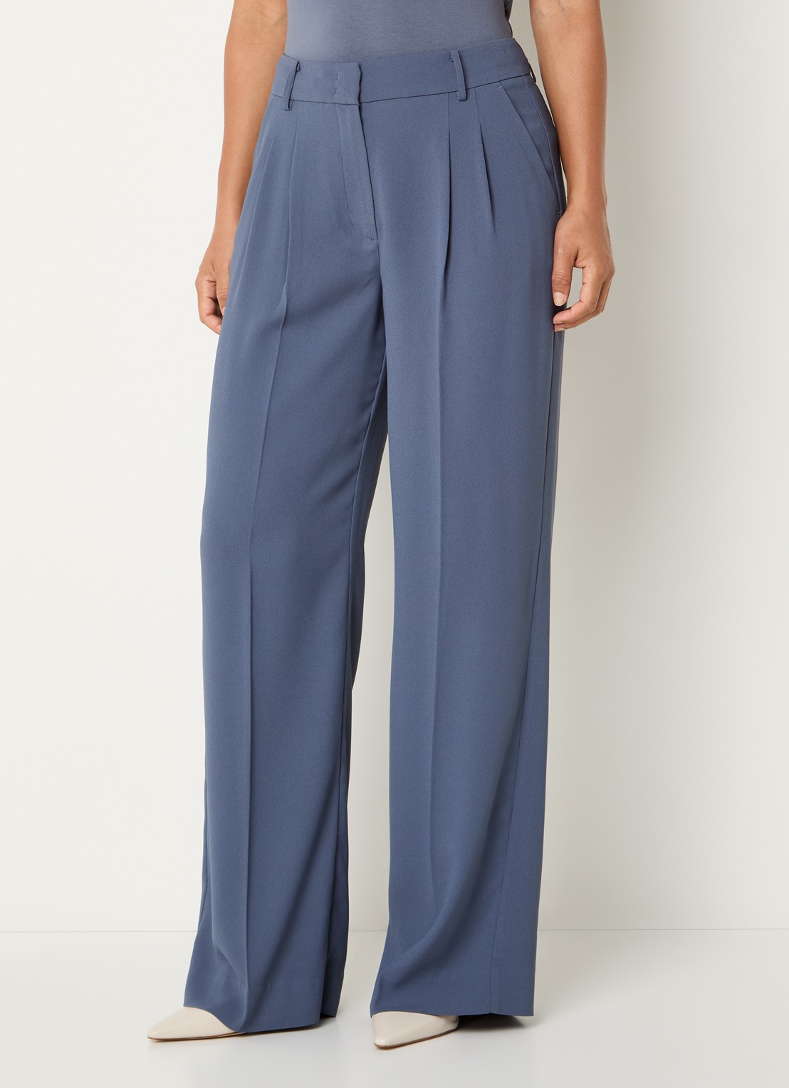 Claudia Sträter Mid waist wide fit pantalon met steekzakken - detail 4 staalblauw