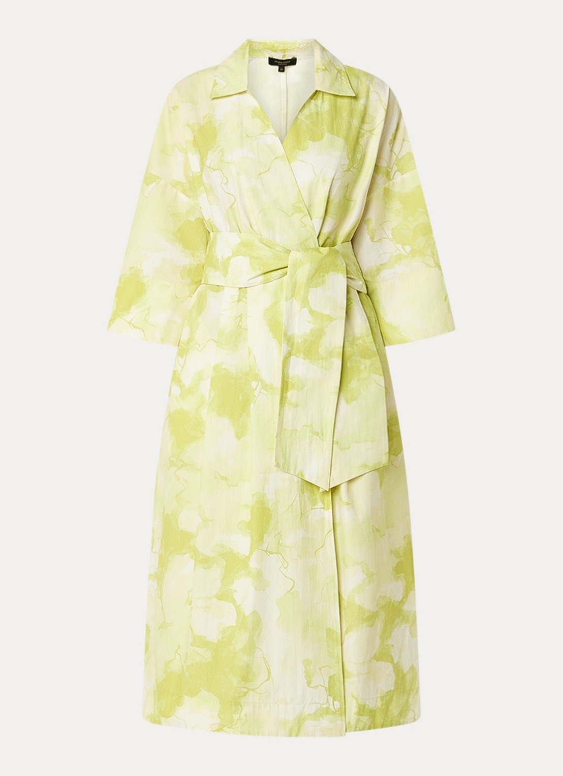 Claudia Sträter Midi A-lijn blousejurk met tie-dye dessin - voorkant neongroen