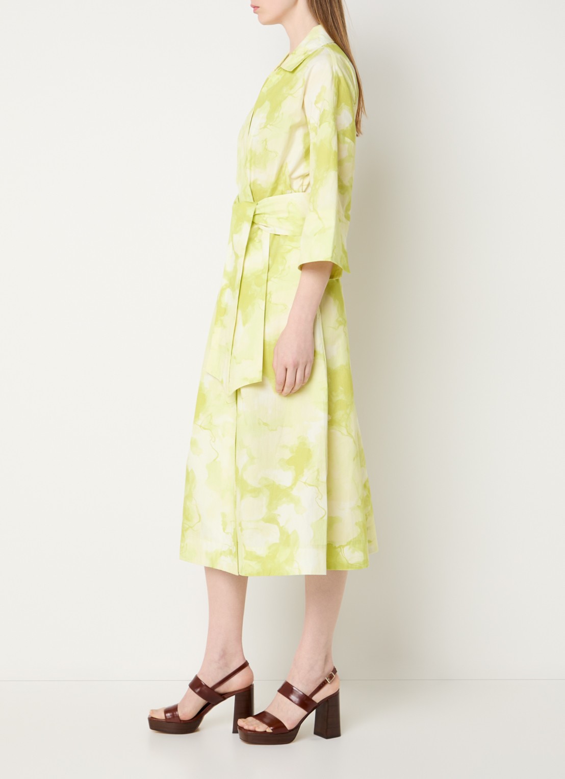 Claudia Sträter Midi A-lijn blousejurk met tie-dye dessin - voorkant 2 neongroen