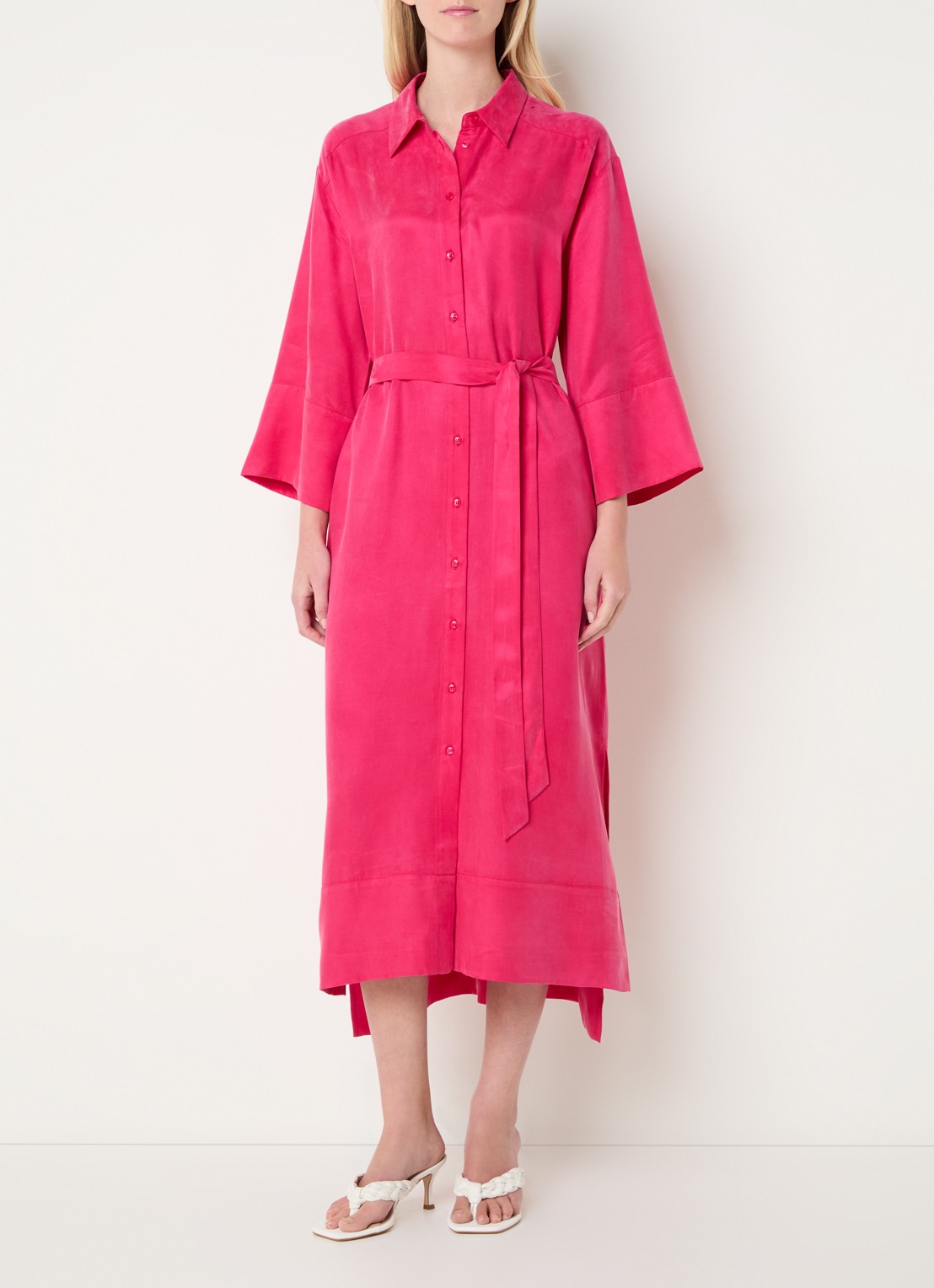 Claudia Sträter Midi blousejurk met ceintuur - detail donkerroze