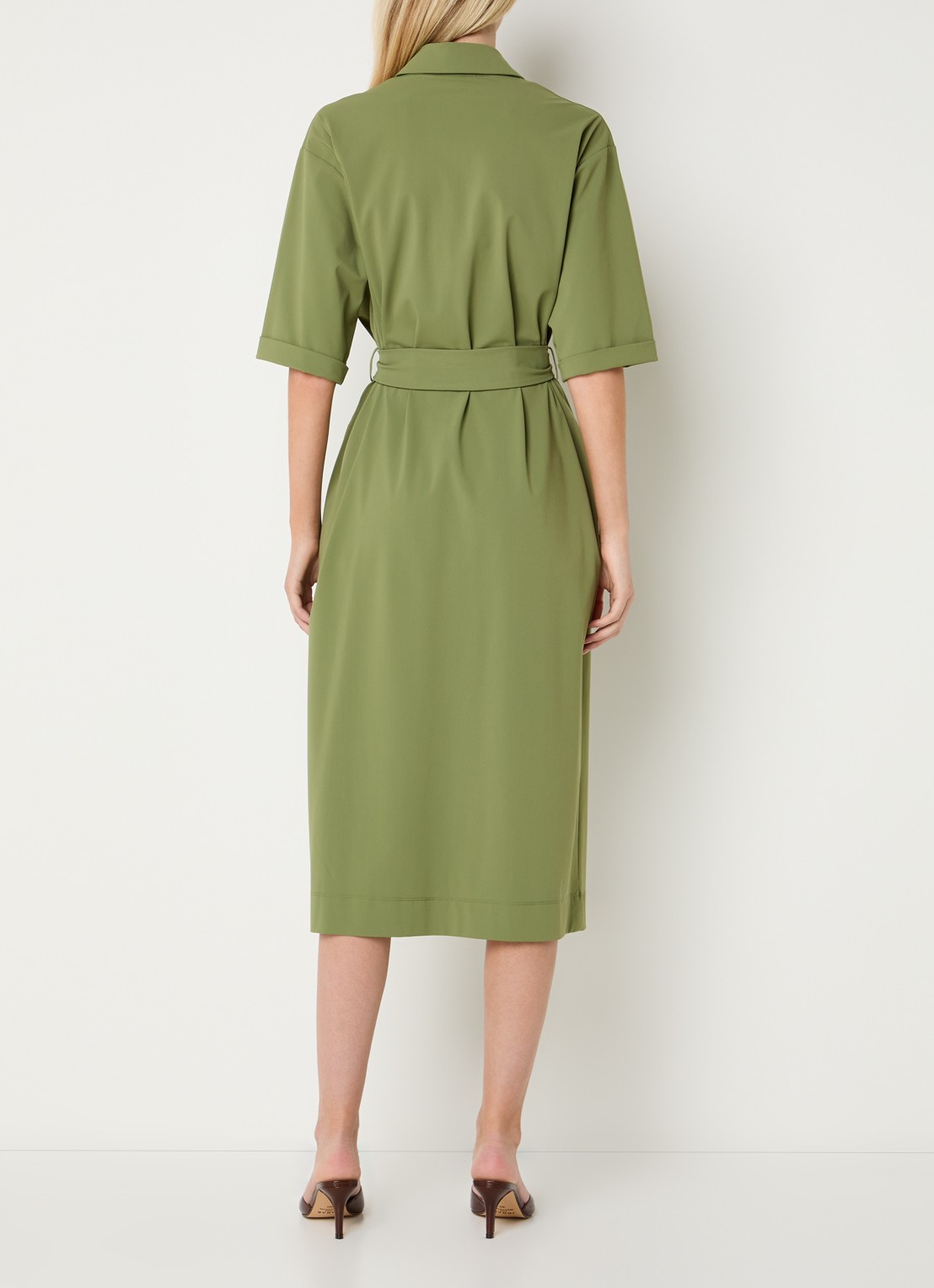 Claudia Sträter Midi blousejurk met strikceintuur - achterkant 4 groen