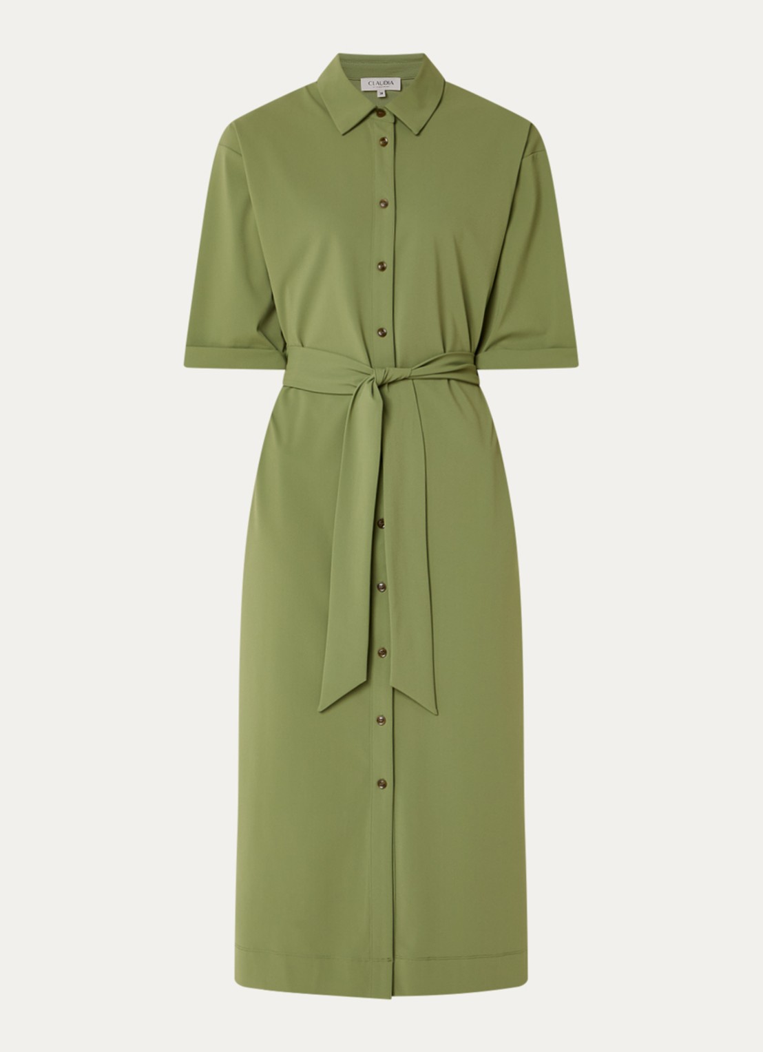 Claudia Sträter Midi blousejurk met strikceintuur - voorkant 2 groen