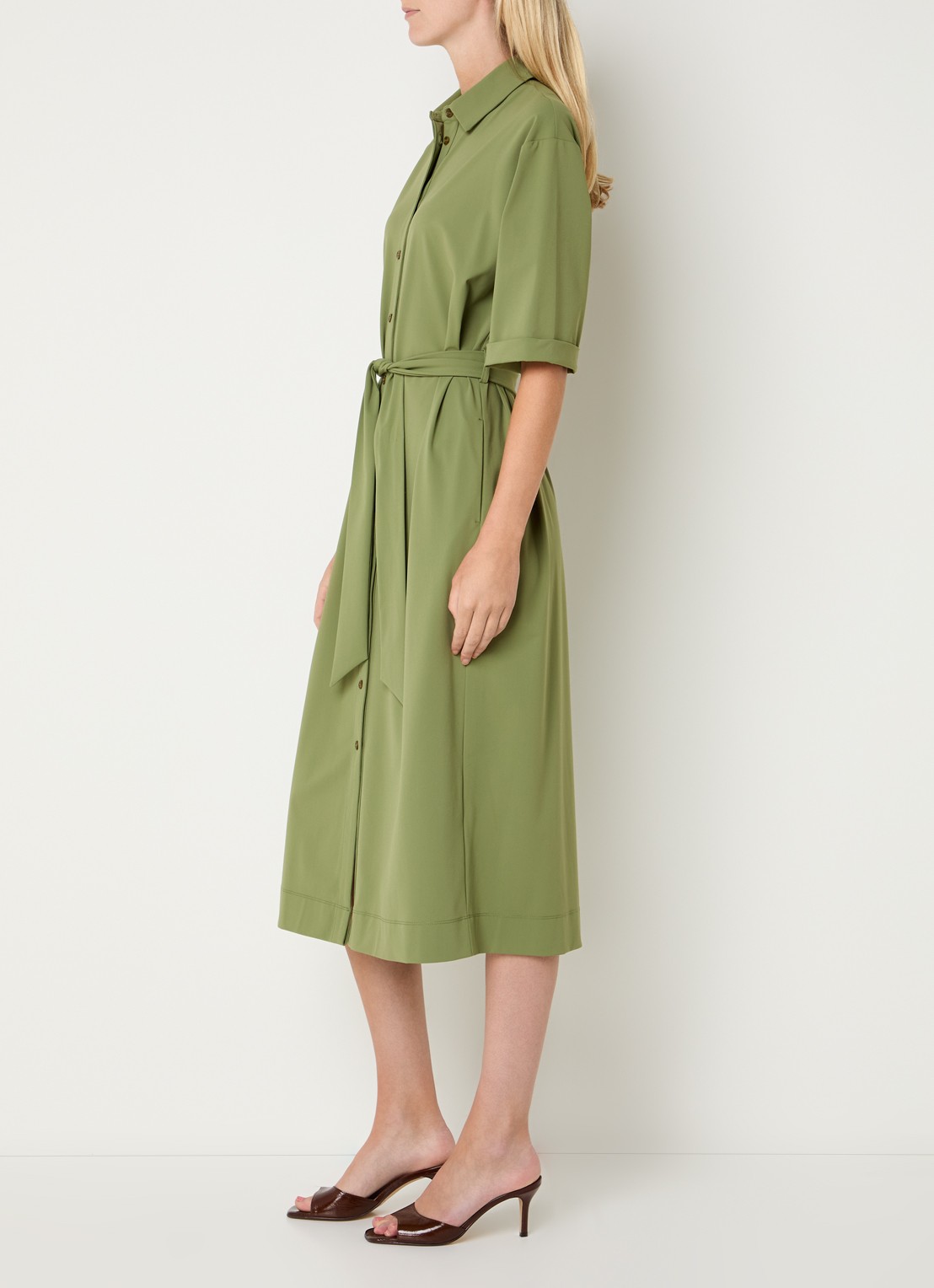 Claudia Sträter Midi blousejurk met strikceintuur - voorkant 3 groen