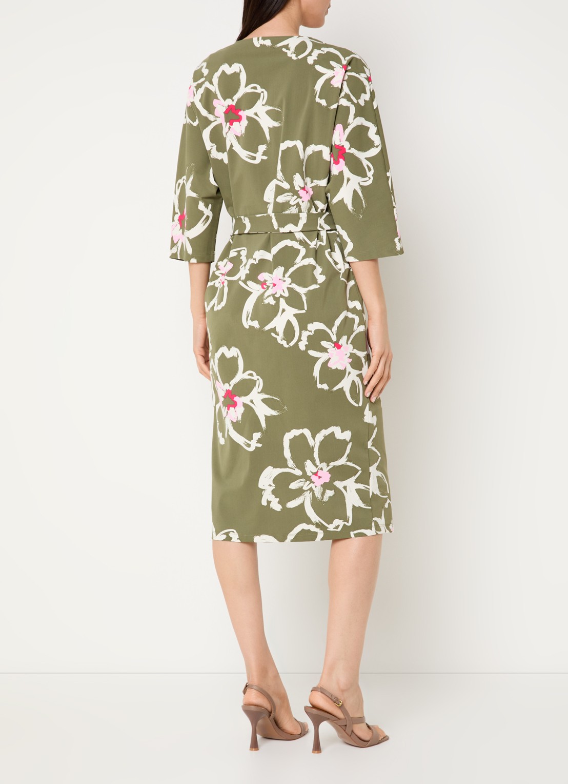 Claudia Sträter Midi jurk met bloemenprint en ceintuur - achterkant 3 groen