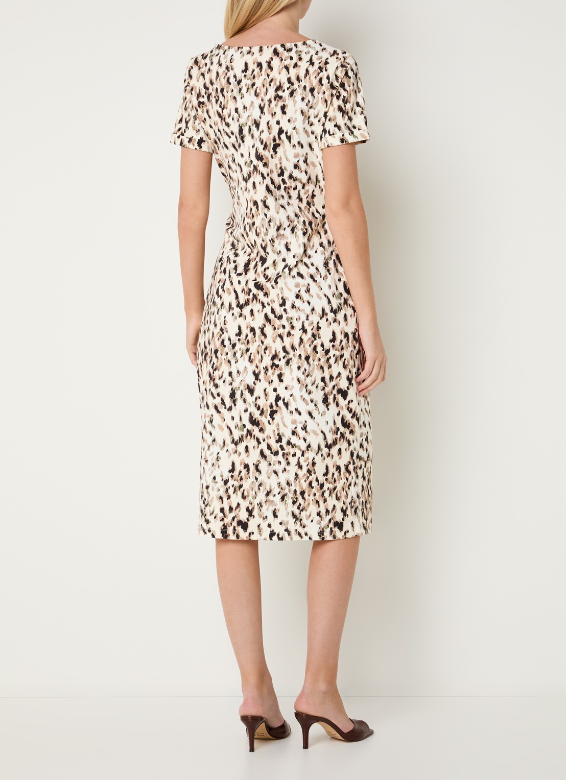 Claudia Sträter Midi jurk met print en strikceintuur - achterkant creme
