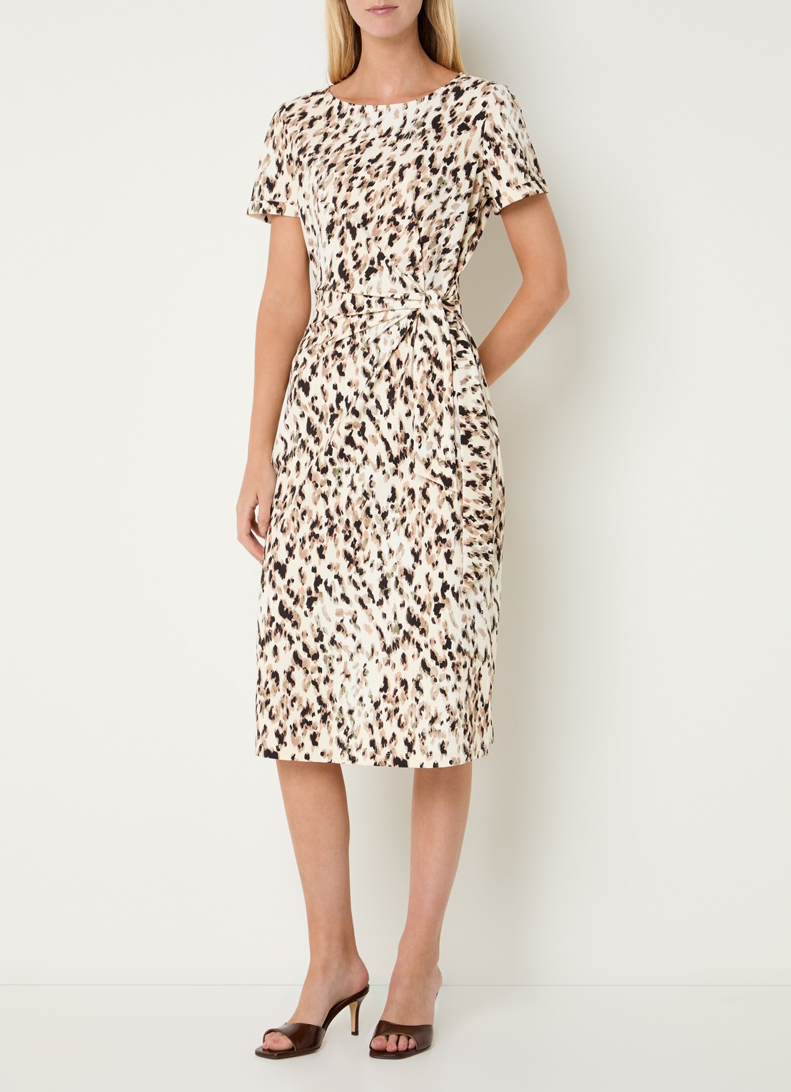Claudia Sträter Midi jurk met print en strikceintuur - detail 2 creme