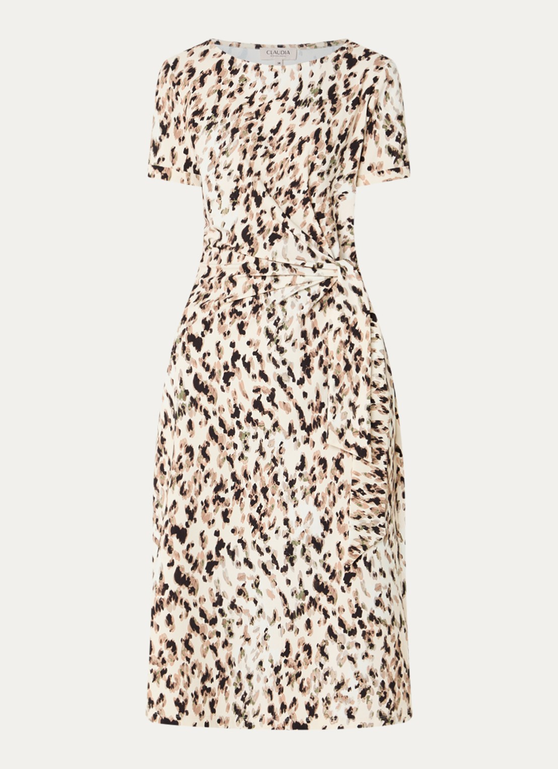Claudia Sträter Midi jurk met print en strikceintuur - voorkant 3 creme