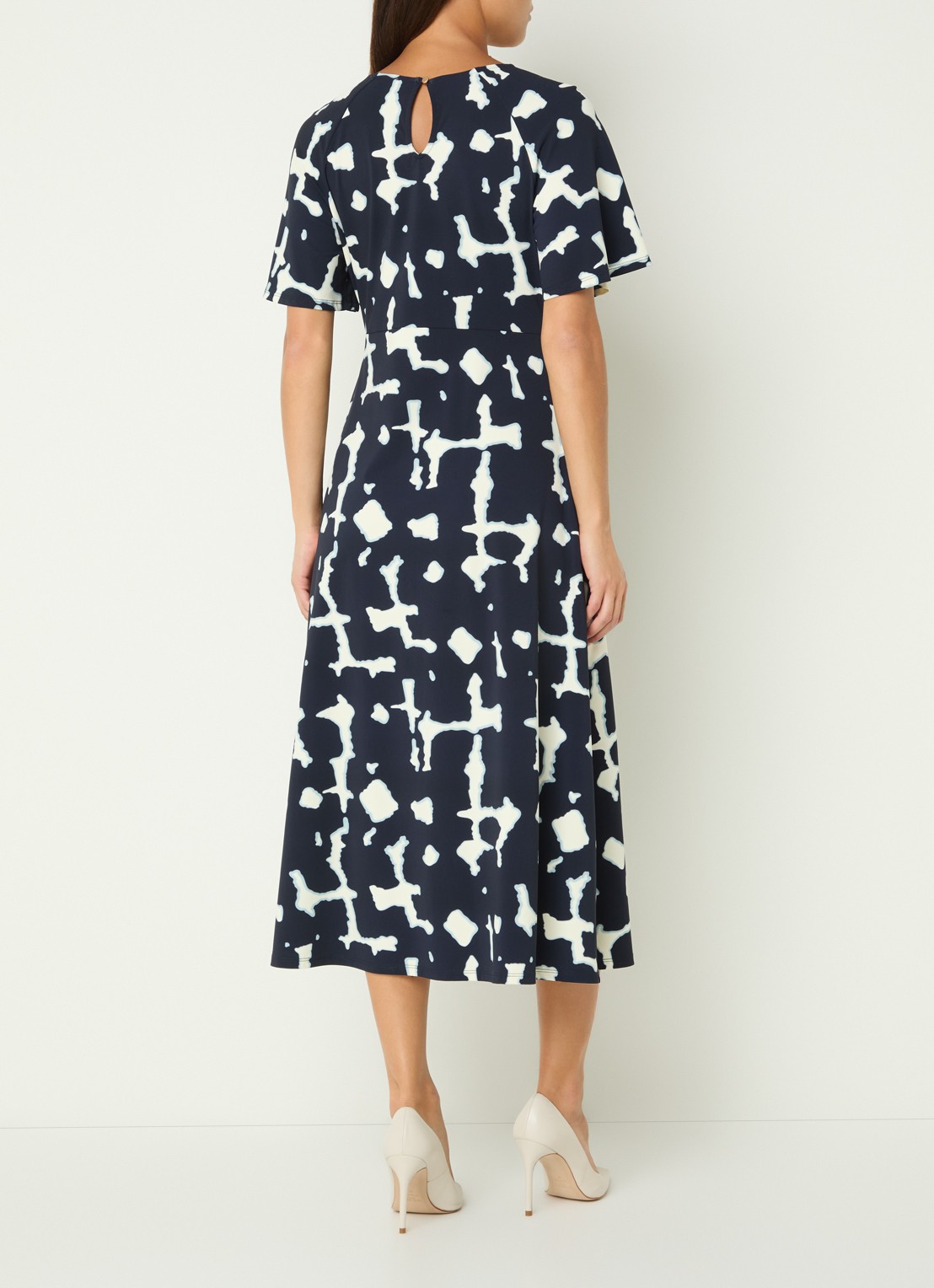 Claudia Sträter Midi jurk met print - achterkant 2 donkerblauw