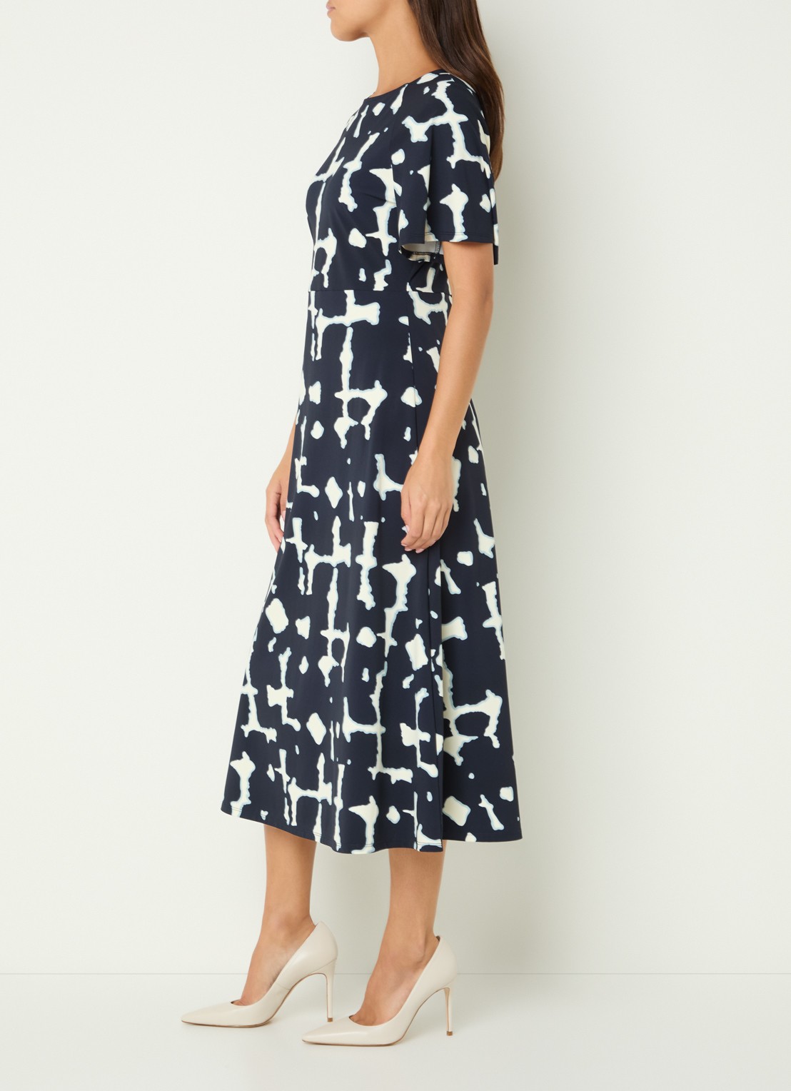 Claudia Sträter Midi jurk met print - voorkant 4 donkerblauw