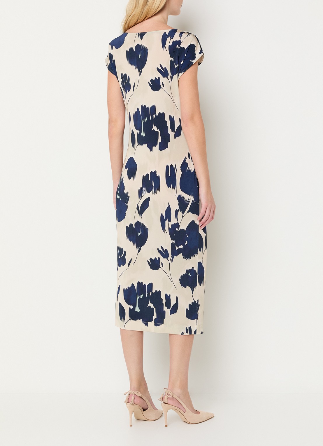 Claudia Sträter Midi jurk van jersey met bloemenprint - achterkant donkerblauw