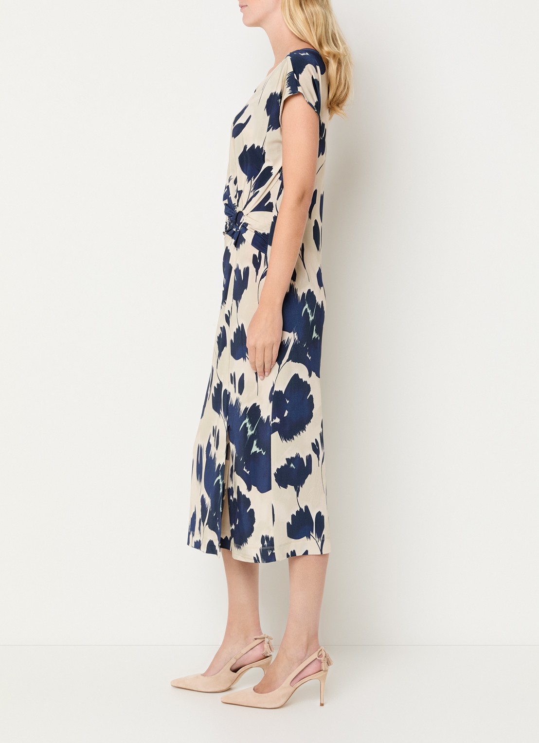 Claudia Sträter Midi jurk van jersey met bloemenprint - voorkant 4 donkerblauw