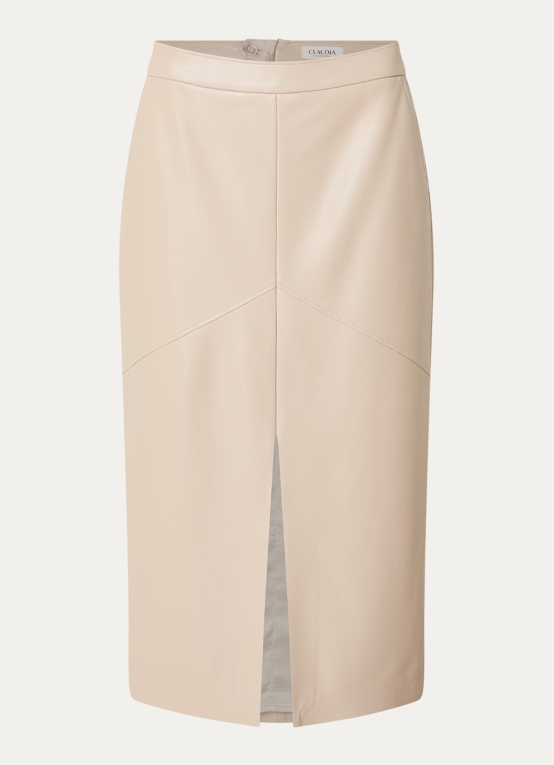 Claudia Sträter Midi rok van imitatieleer met split en steekzakken - voorkant 2 beige