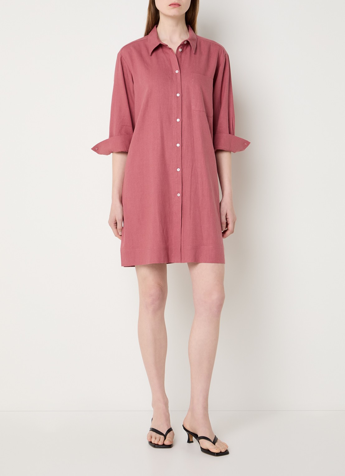 Claudia Sträter Mini blousejurk in linnenblend met borstzak - voorkant 2 oudroze