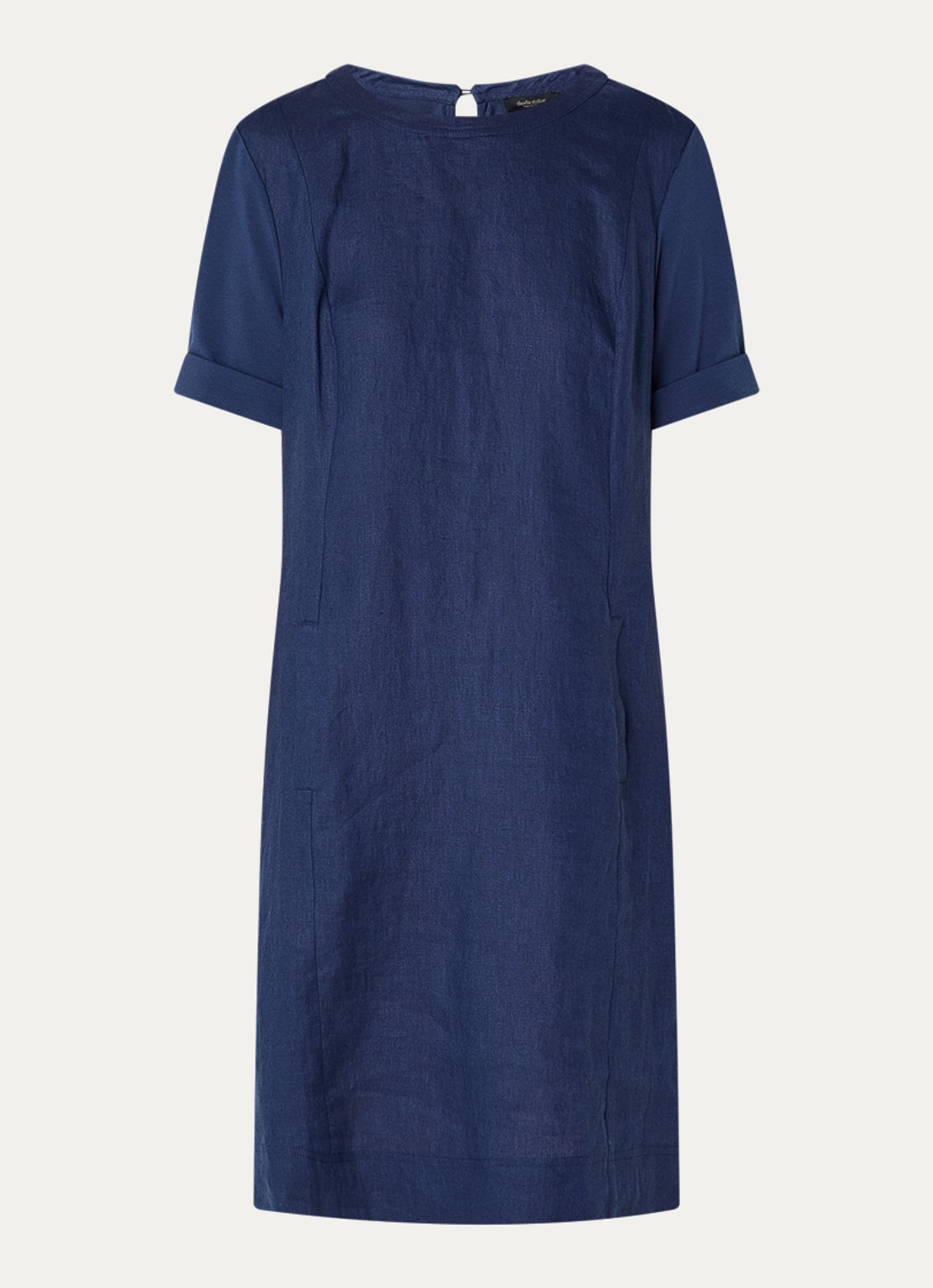 Claudia Sträter Mini T-shirt jurk van linnen met steekzakken - voorkant 2 donkerblauw