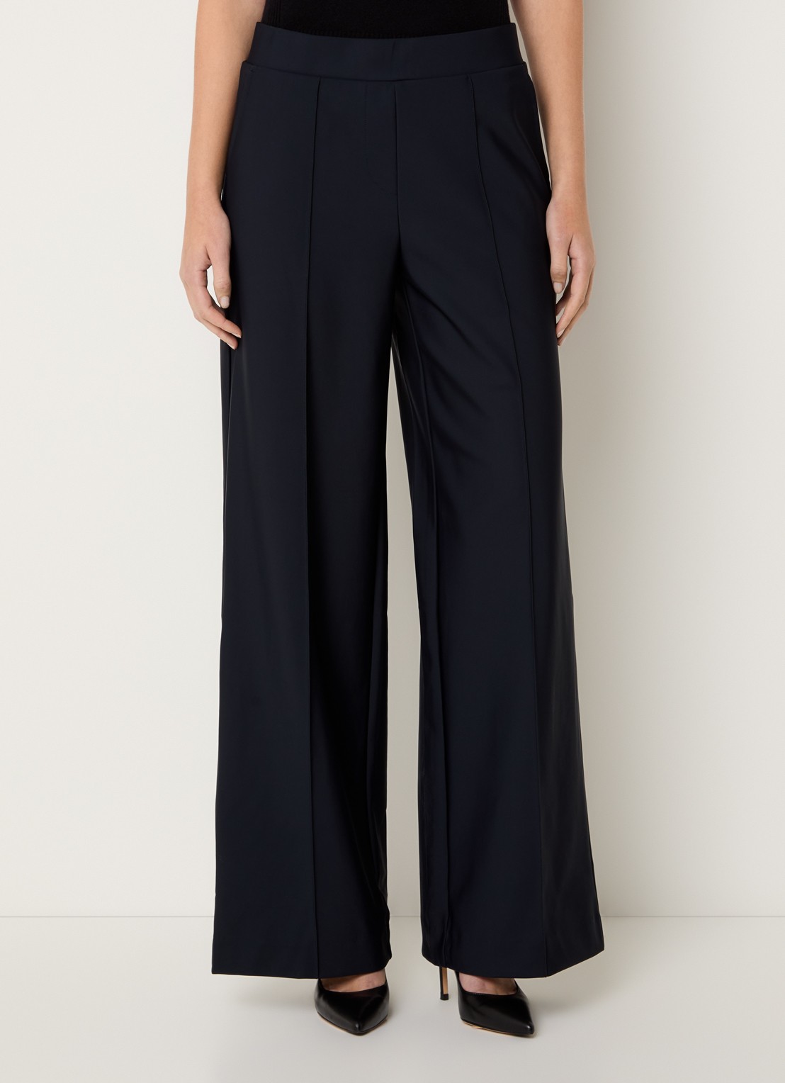 Claudia Sträter Noos high waist wide fit pantalon met steekzakken - detail 4 donkerblauw