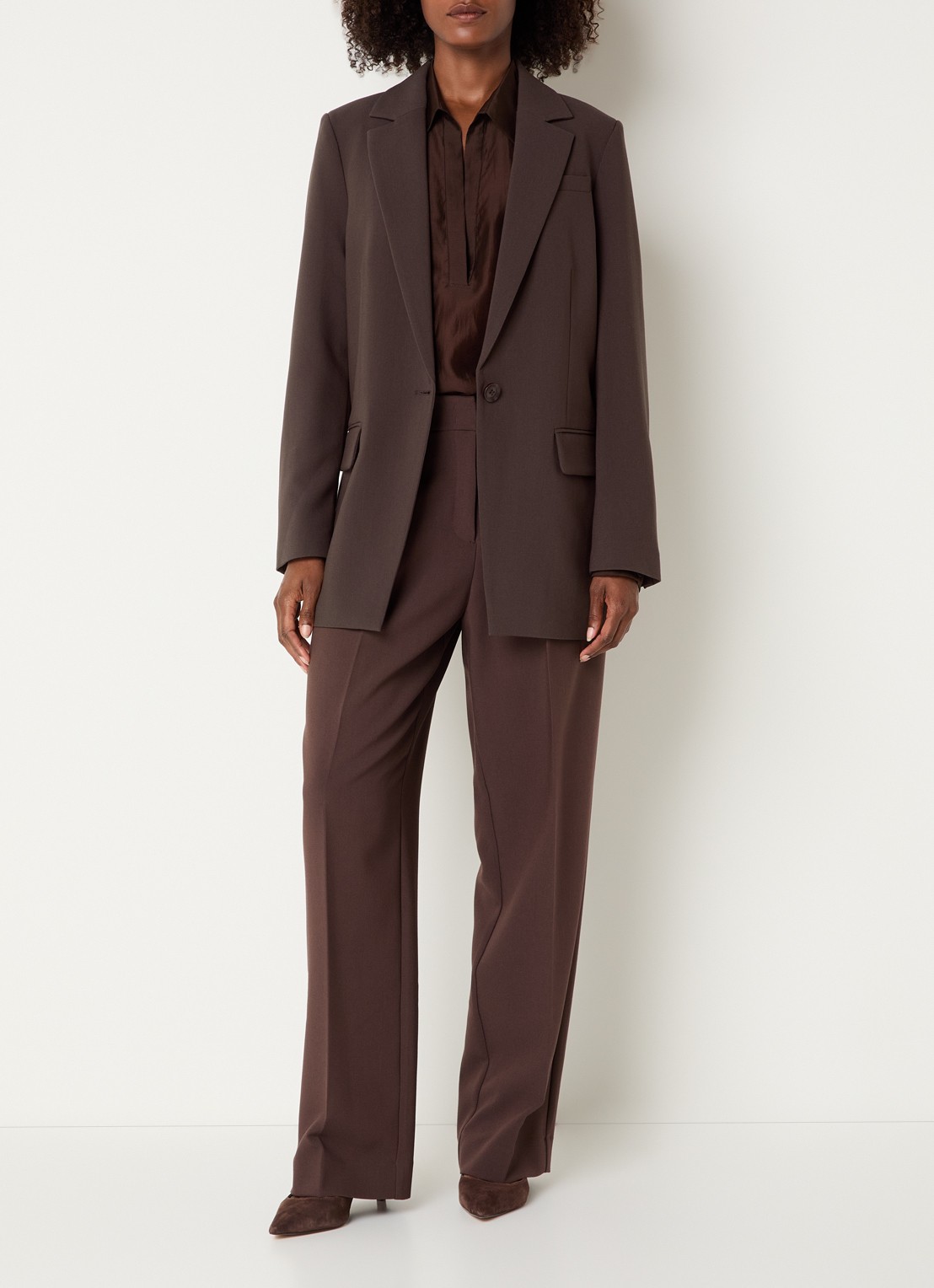 Claudia Sträter Oversized blazer met borstzak - voorkant 3 donkerbruin